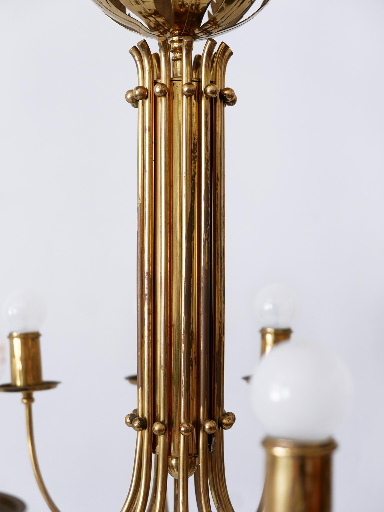 Rare 12-Armed Brass Chandeliers or Pendant Lamps by Vereinigte Werkstätten 1950s For Sale 13