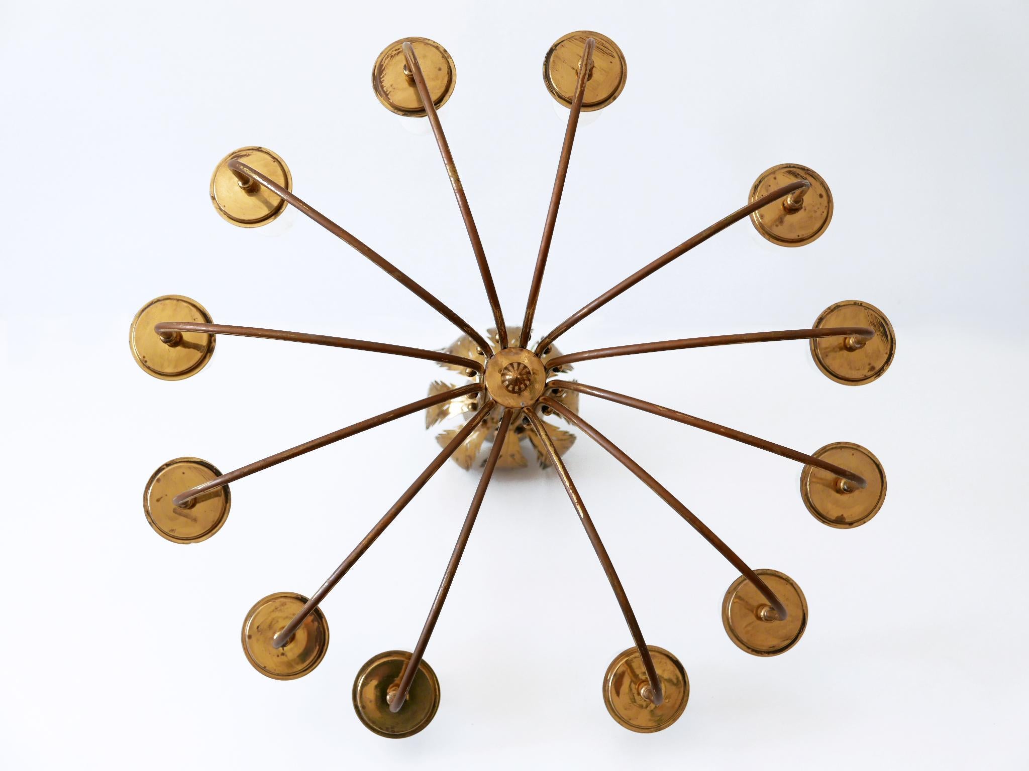 Rare 12-Armed Brass Chandeliers or Pendant Lamps by Vereinigte Werkstätten 1950s For Sale 14