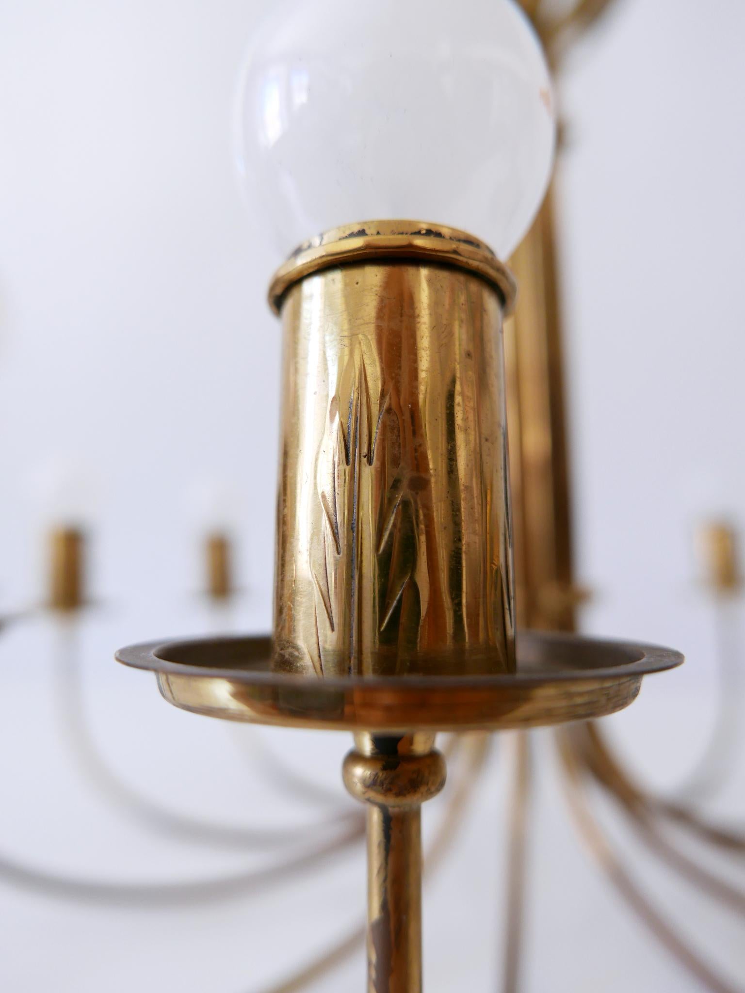 Rare 12-Armed Brass Chandeliers or Pendant Lamps by Vereinigte Werkstätten 1950s For Sale 2