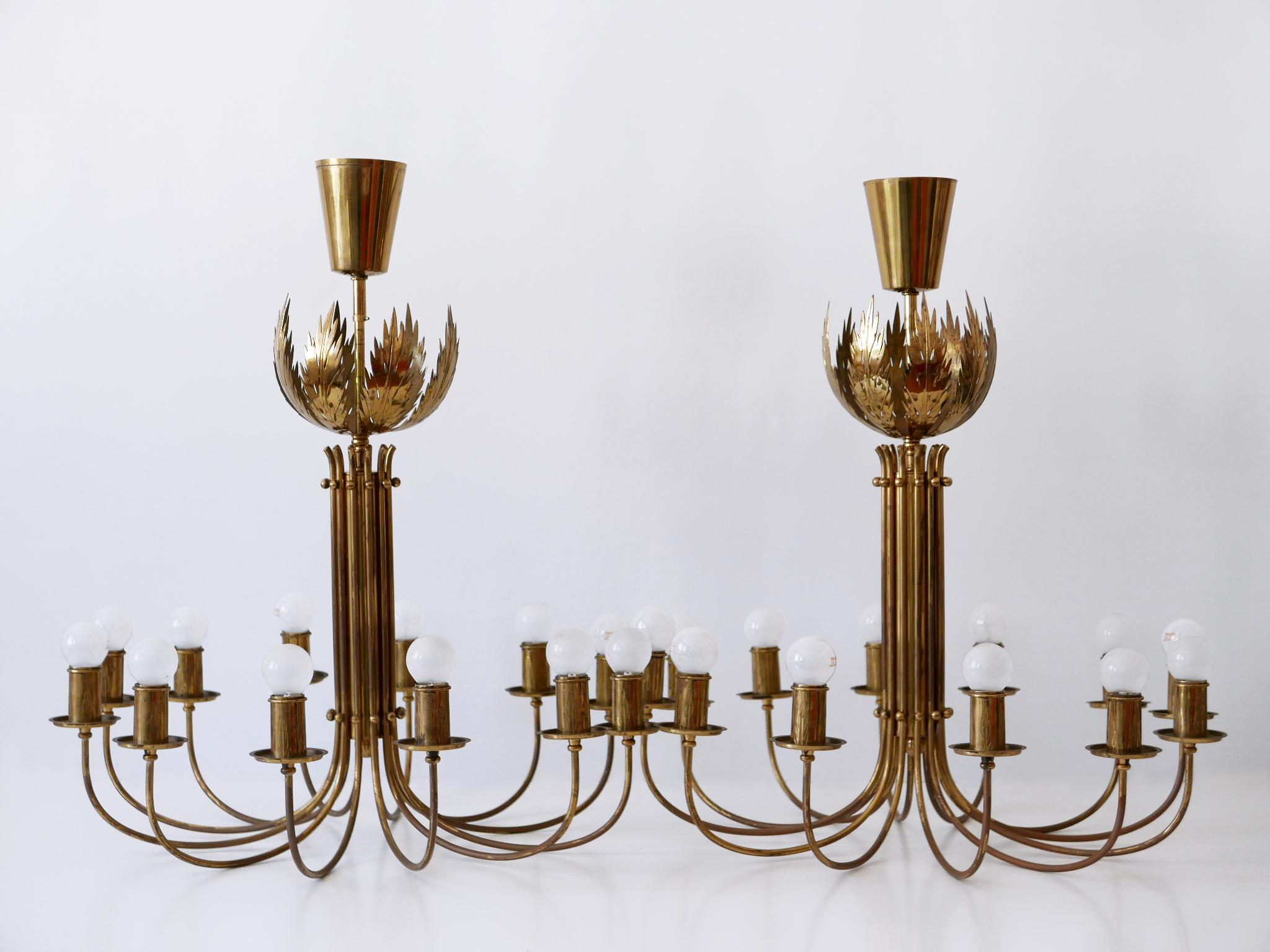 Rare 12-Armed Brass Chandeliers or Pendant Lamps by Vereinigte Werkstätten 1950s For Sale 3
