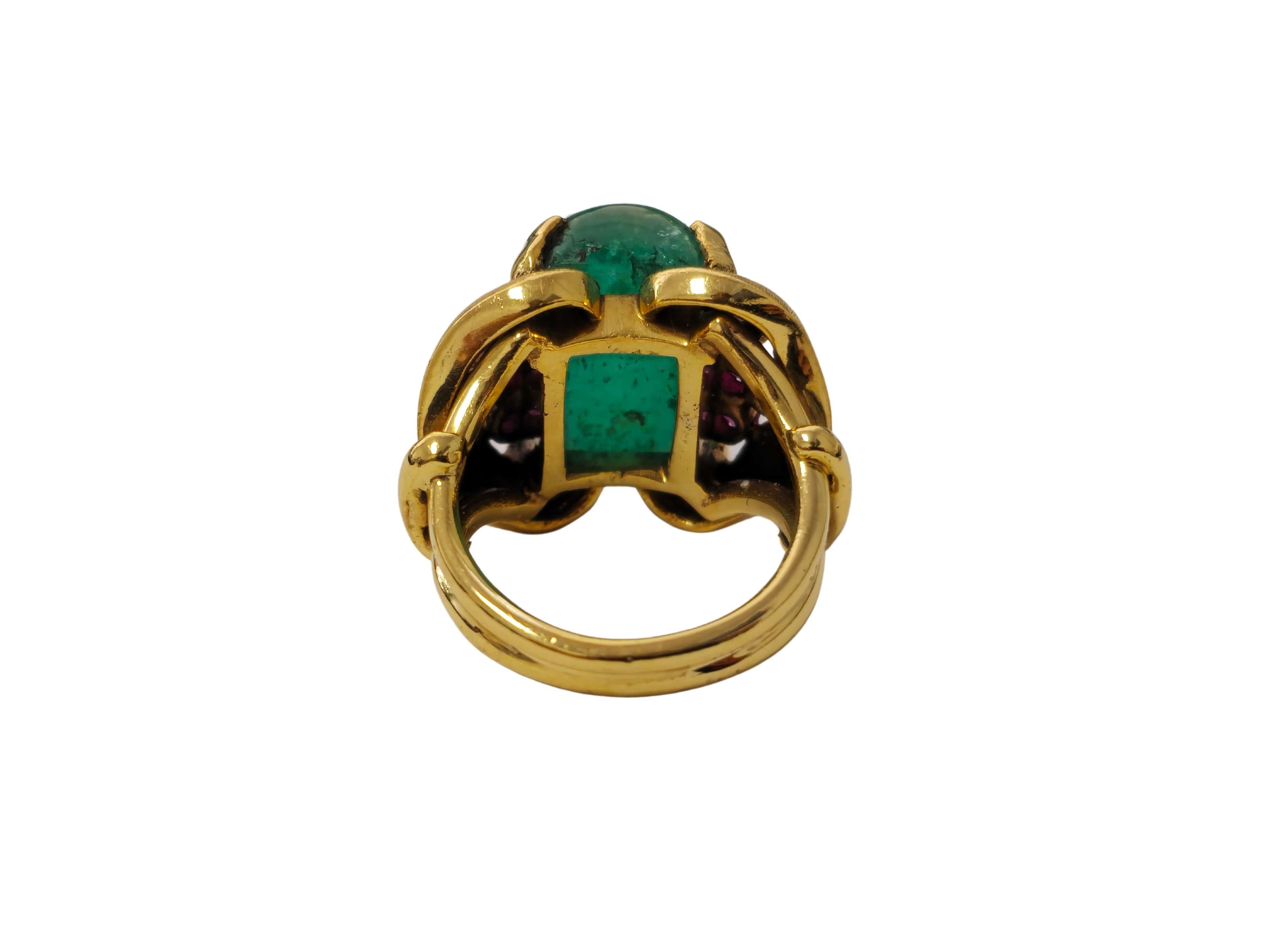 Seltener 12,11 Karat kolumbianischer Smaragd & Rubin Ring in 14k Gold (Edwardian) im Angebot