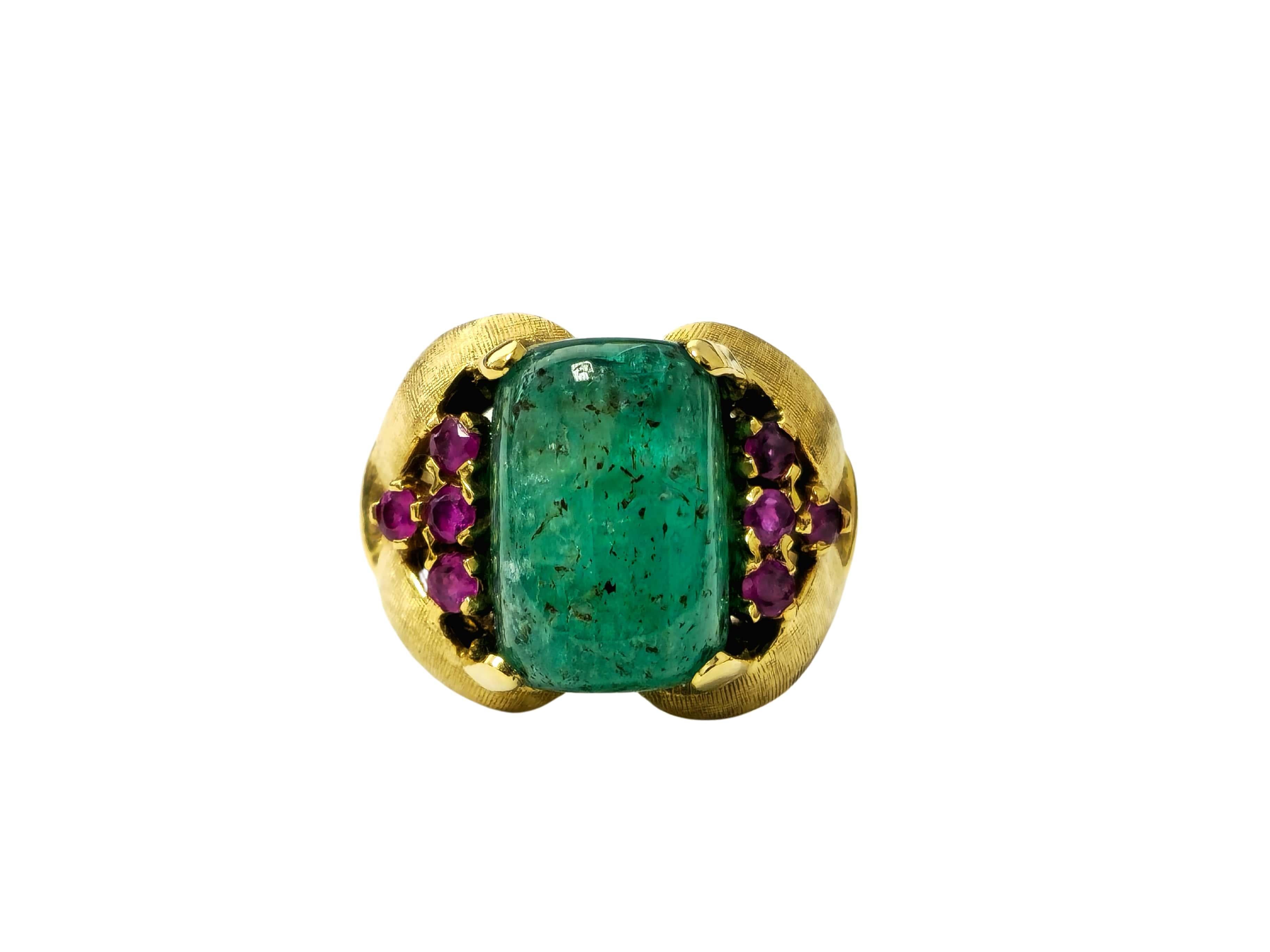 Seltener 12,11 Karat kolumbianischer Smaragd & Rubin Ring in 14k Gold (Rundschliff) im Angebot