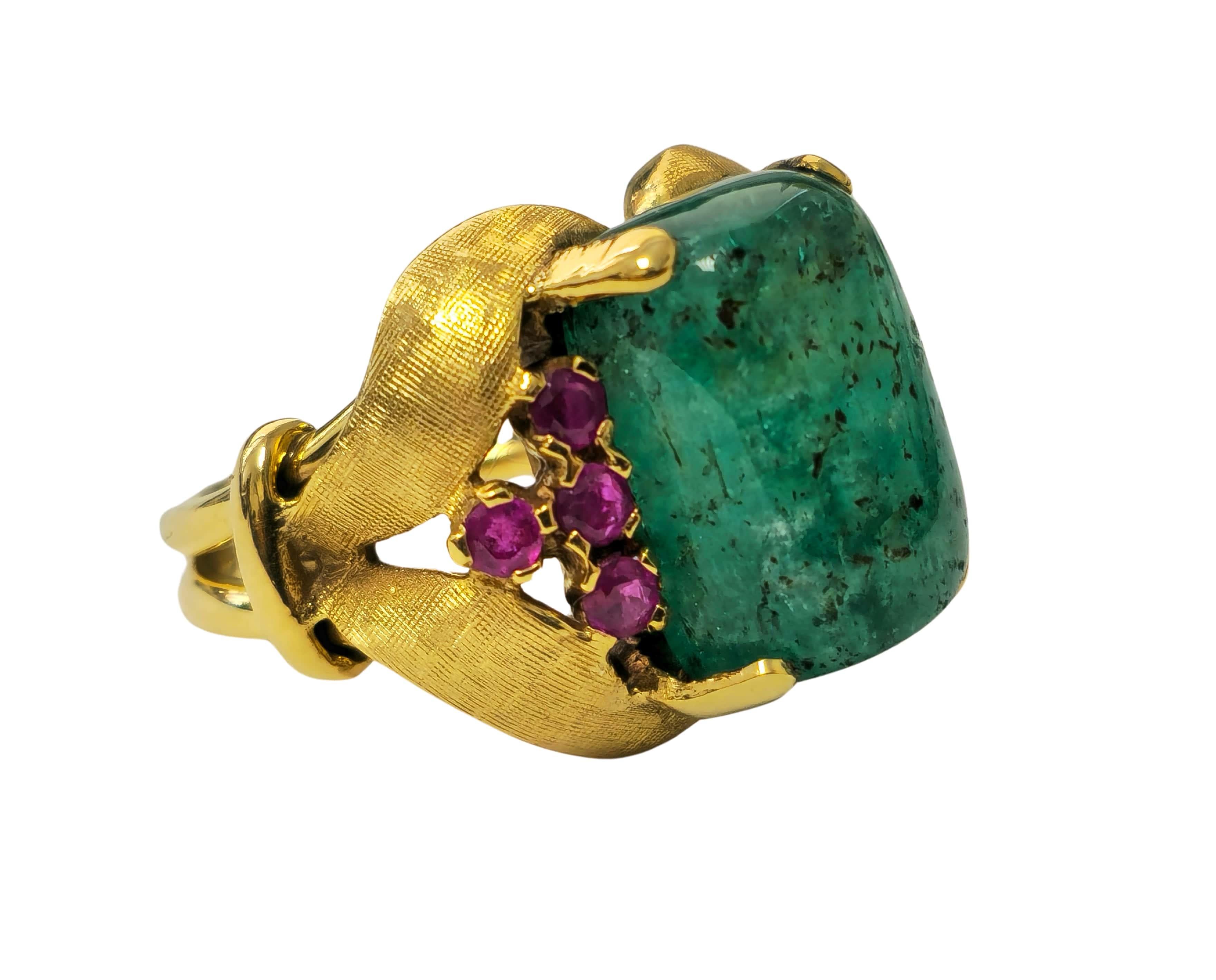 Seltener 12,11 Karat kolumbianischer Smaragd & Rubin Ring in 14k Gold Damen im Angebot