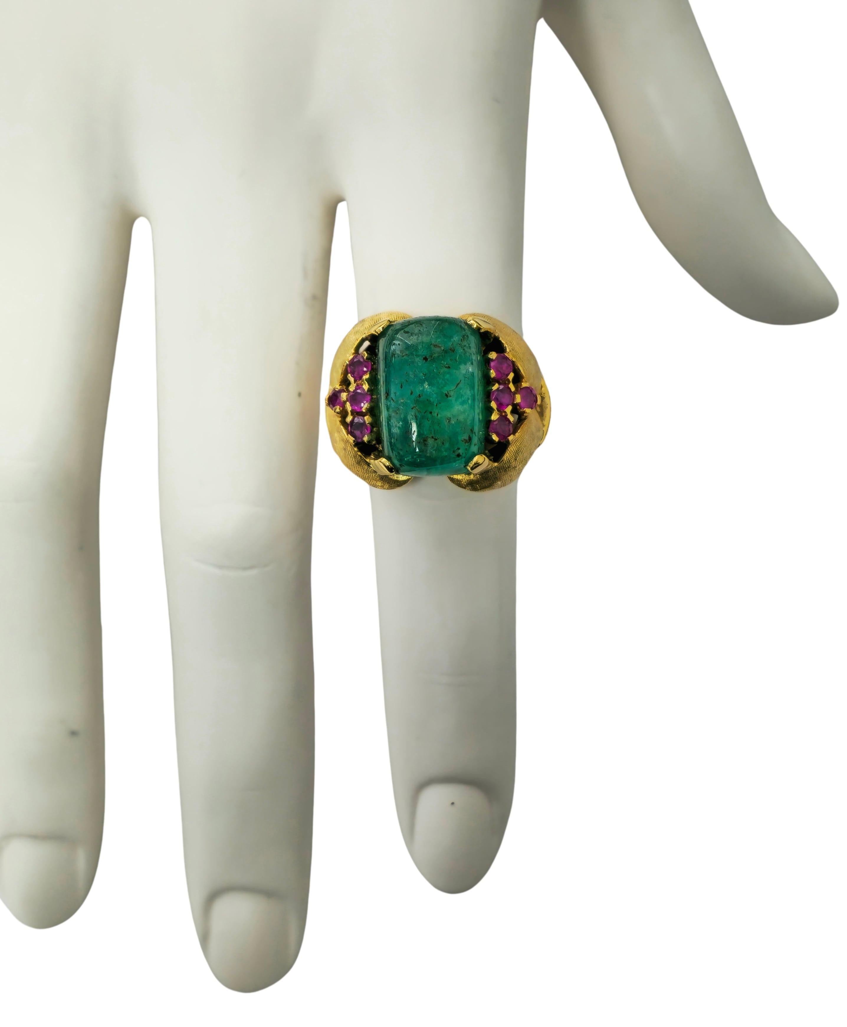 Seltener 12,11 Karat kolumbianischer Smaragd & Rubin Ring in 14k Gold im Angebot 1