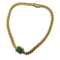 Rare 12.40 carat Colombian Emerald & Diamond Cuban Link Necklace