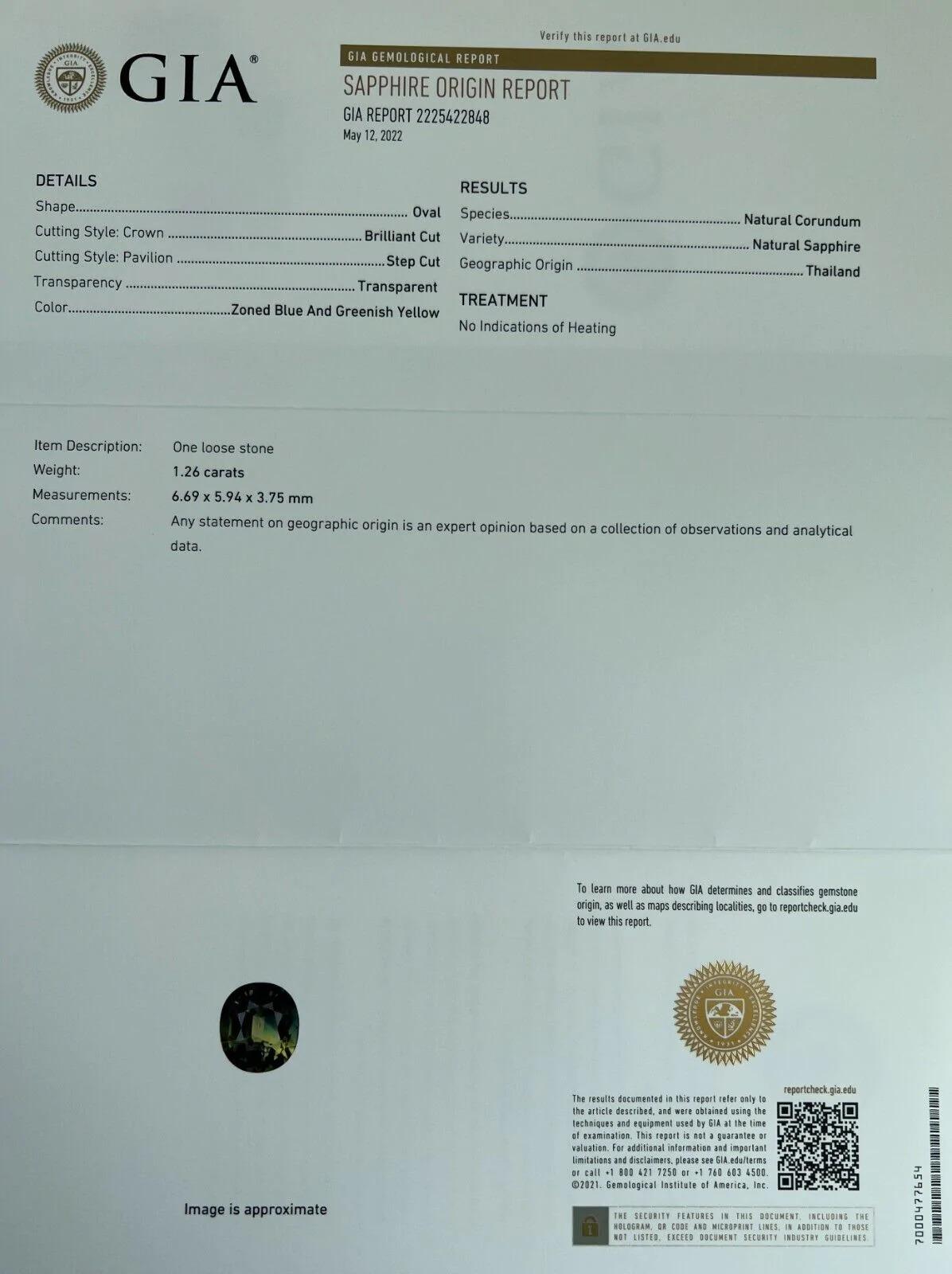Rare 1.26ct GIA Certified Parti Colour Thai Sapphire Blue Green Yellow Untreated For Sale 5