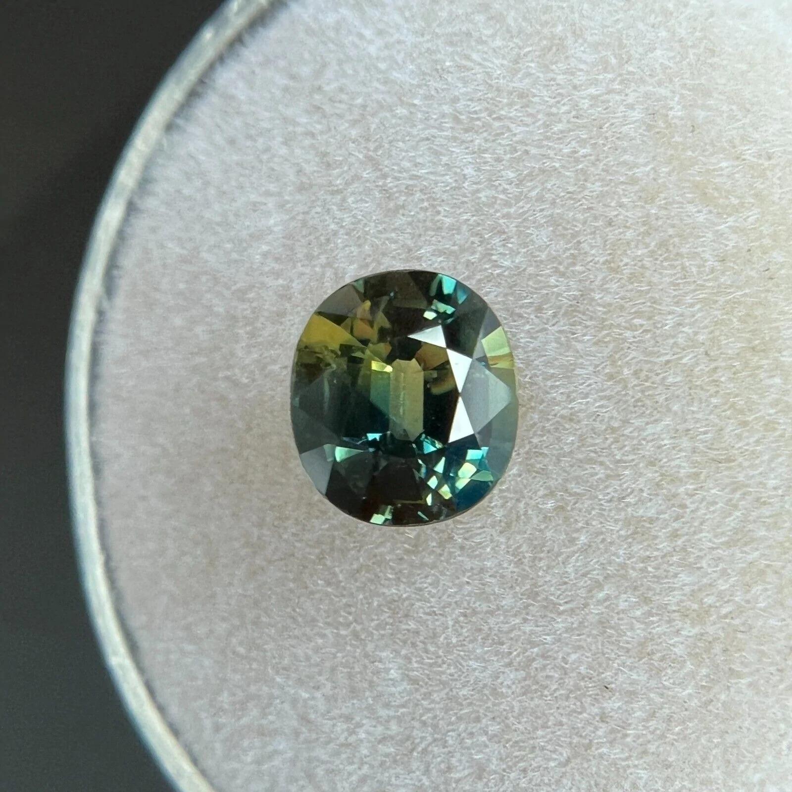 Oval Cut Rare 1.26ct GIA Certified Parti Colour Thai Sapphire Blue Green Yellow Untreated For Sale