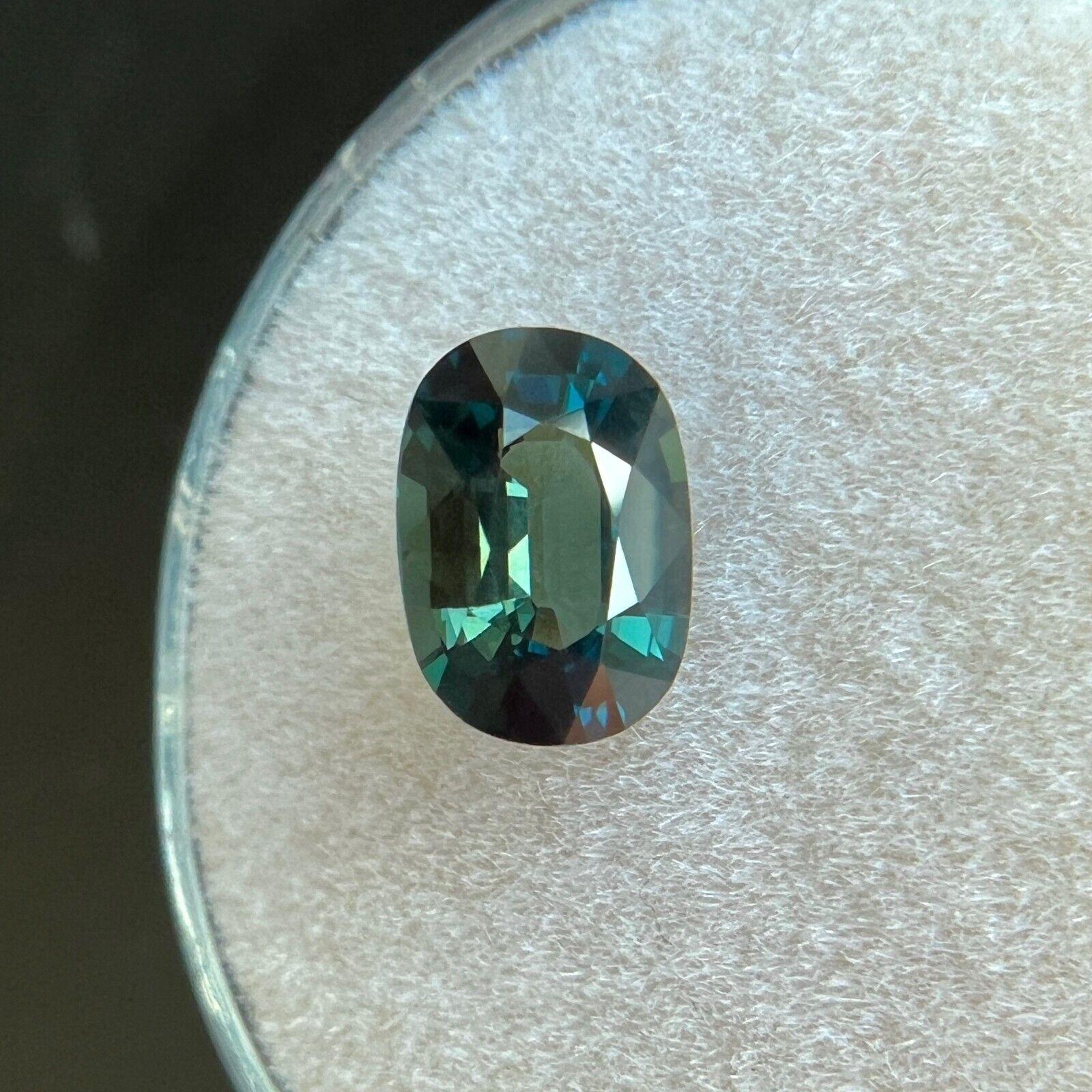 Rare 1.33Ct GIA Certified Green Blue Sapphire Untreated Cushion Cut 7.7x5.5mm In New Condition For Sale In Birmingham, GB