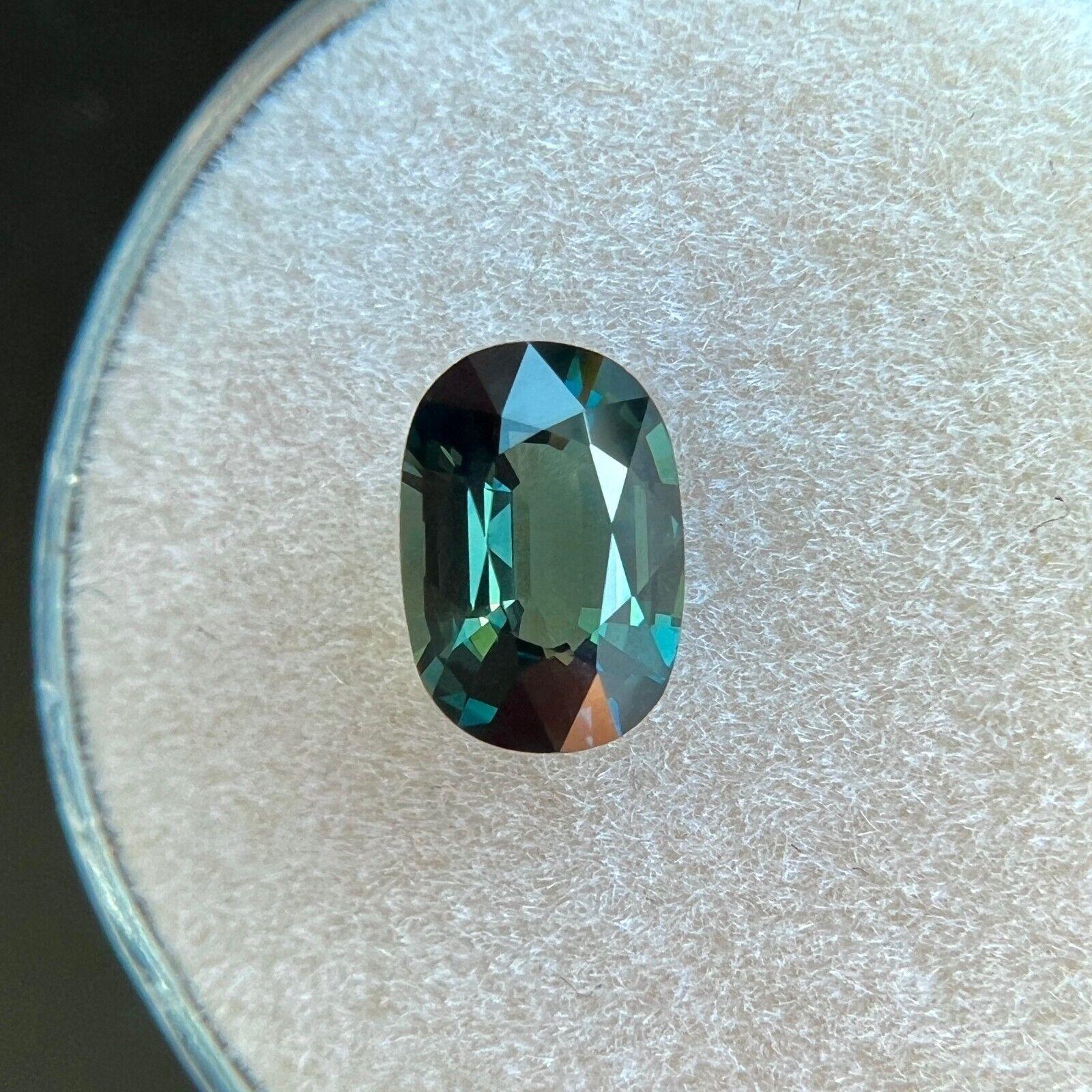 Women's or Men's Rare 1.33Ct GIA Certified Green Blue Sapphire Untreated Cushion Cut 7.7x5.5mm For Sale
