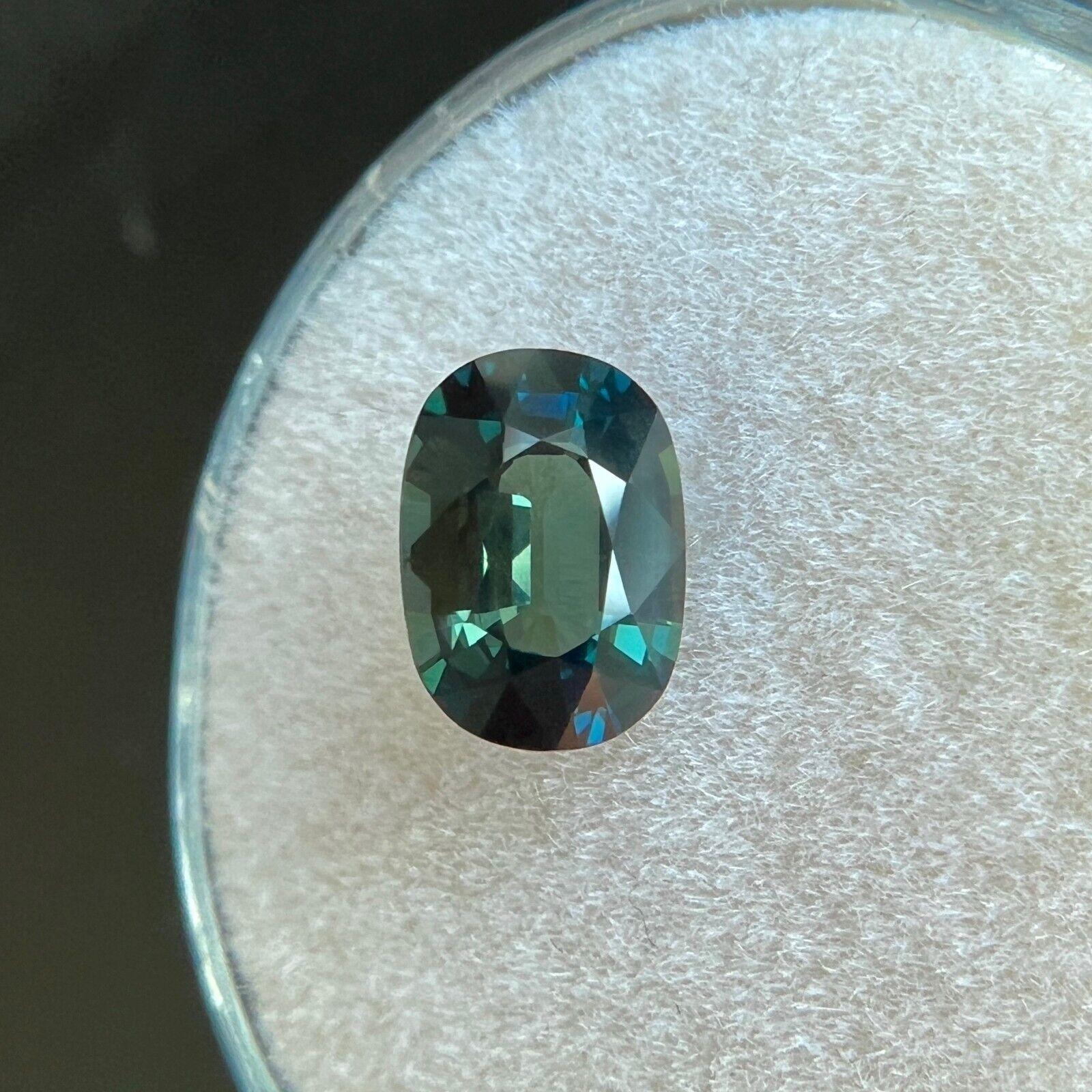 Rare 1.33Ct GIA Certified Green Blue Sapphire Untreated Cushion Cut 7.7x5.5mm For Sale 1