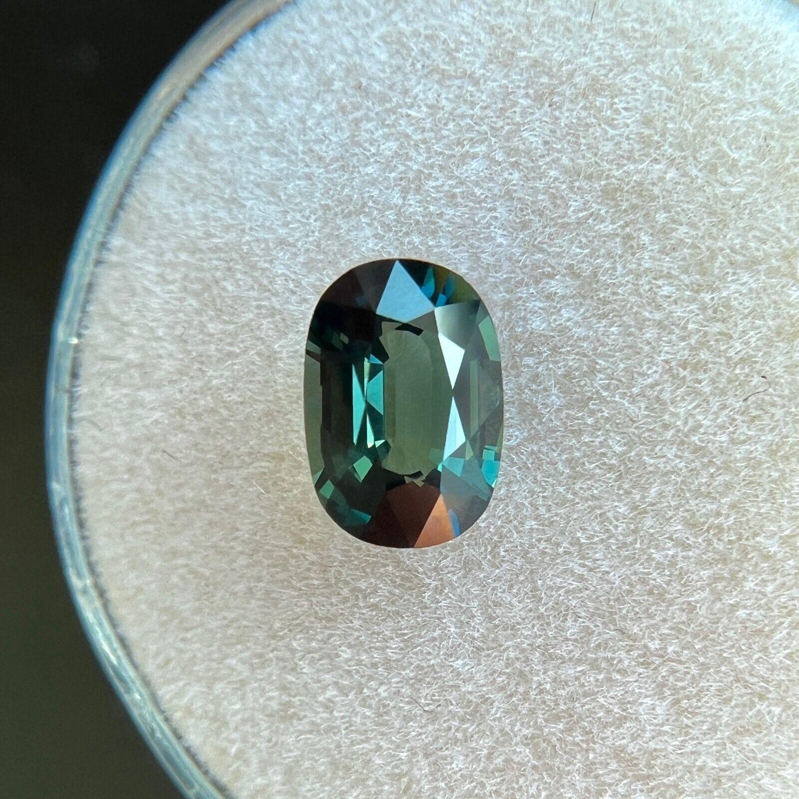 Rare 1.33Ct GIA Certified Green Blue Sapphire Untreated Cushion Cut 7.7x5.5mm For Sale 2