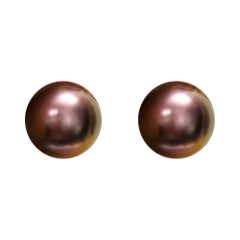 Rare 13.3mm Flawless High-Luster Copper Pearl Stud Paradizia Earrings E934