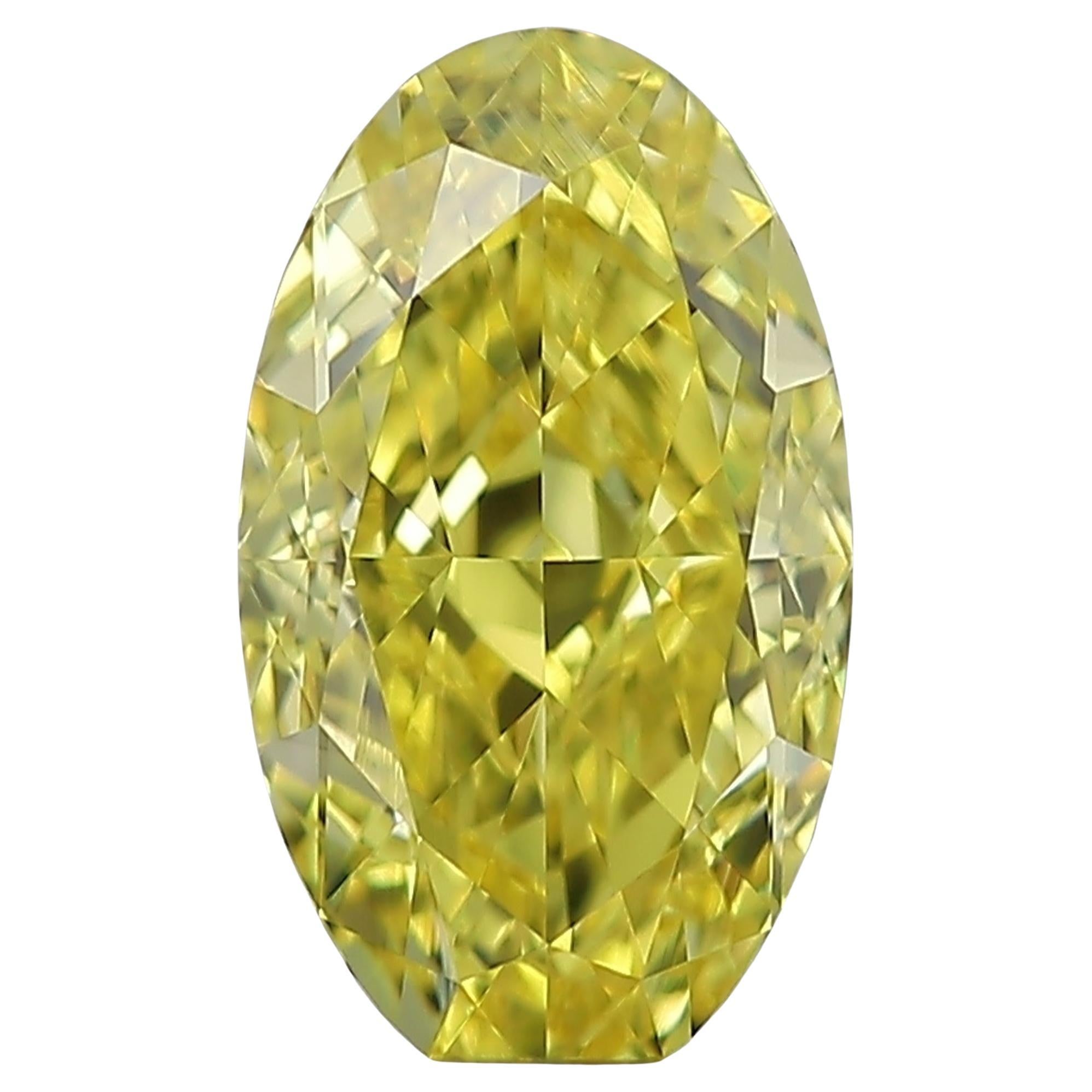 Rare 1.34 Carat Oval Fancy Vivid Yellow Diamond, Internally Flawless GIA en vente