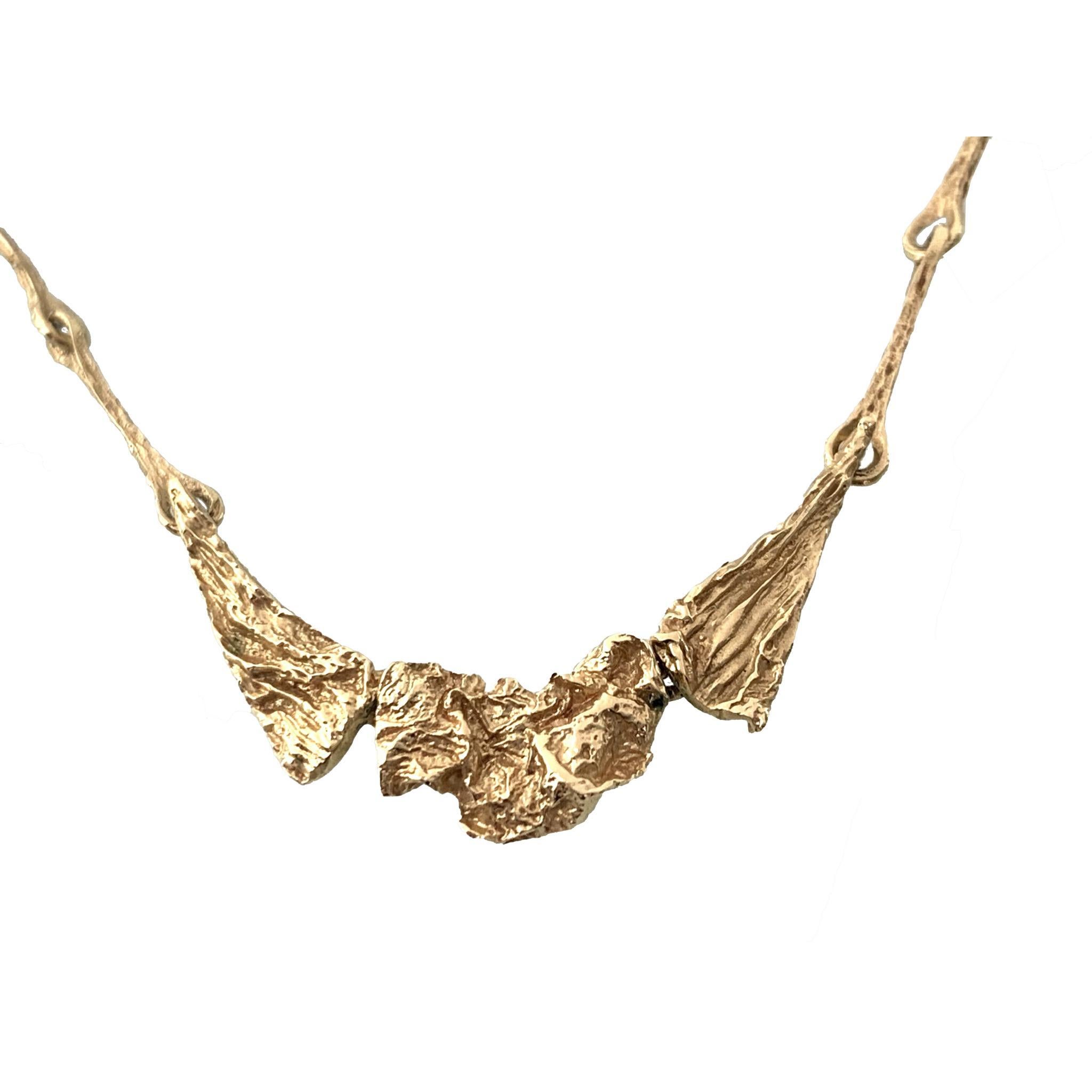 Rare 14 Carat Gold Danish Brutalist Necklace 