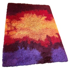 Rare Danish High Pile Psychedelic Rya Rug, Ege Taepper Deluxe, 1970s