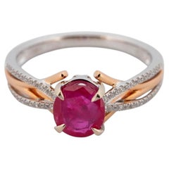 Rare 1.42ct Burma Ruby Natural Unheated Red Ruby Mogok & Diamonds Ring 18K GRS