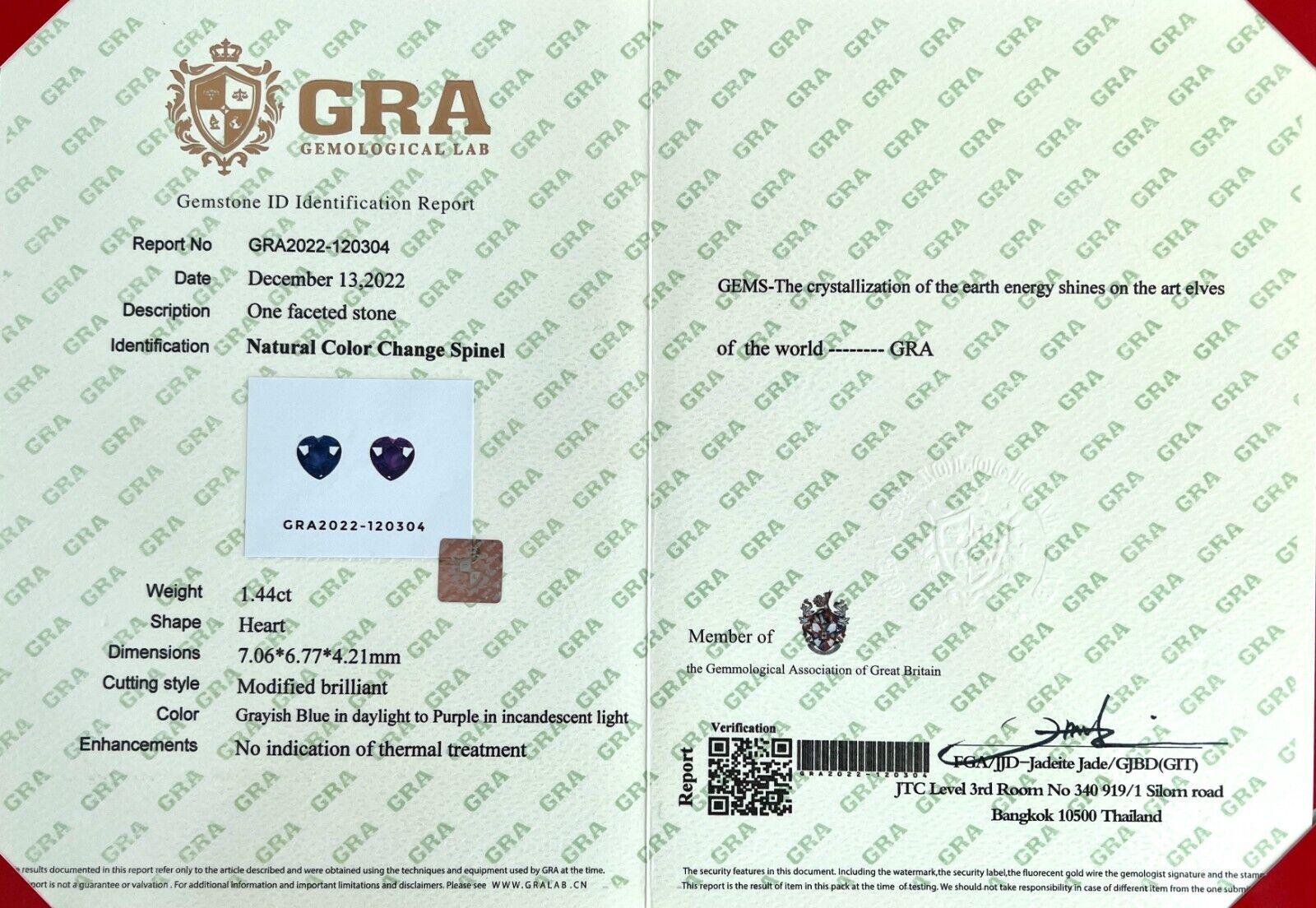 Rare 1.44Ct Colour Change Spinel GRA Certified Titanium Heart Cut Gem en vente 7