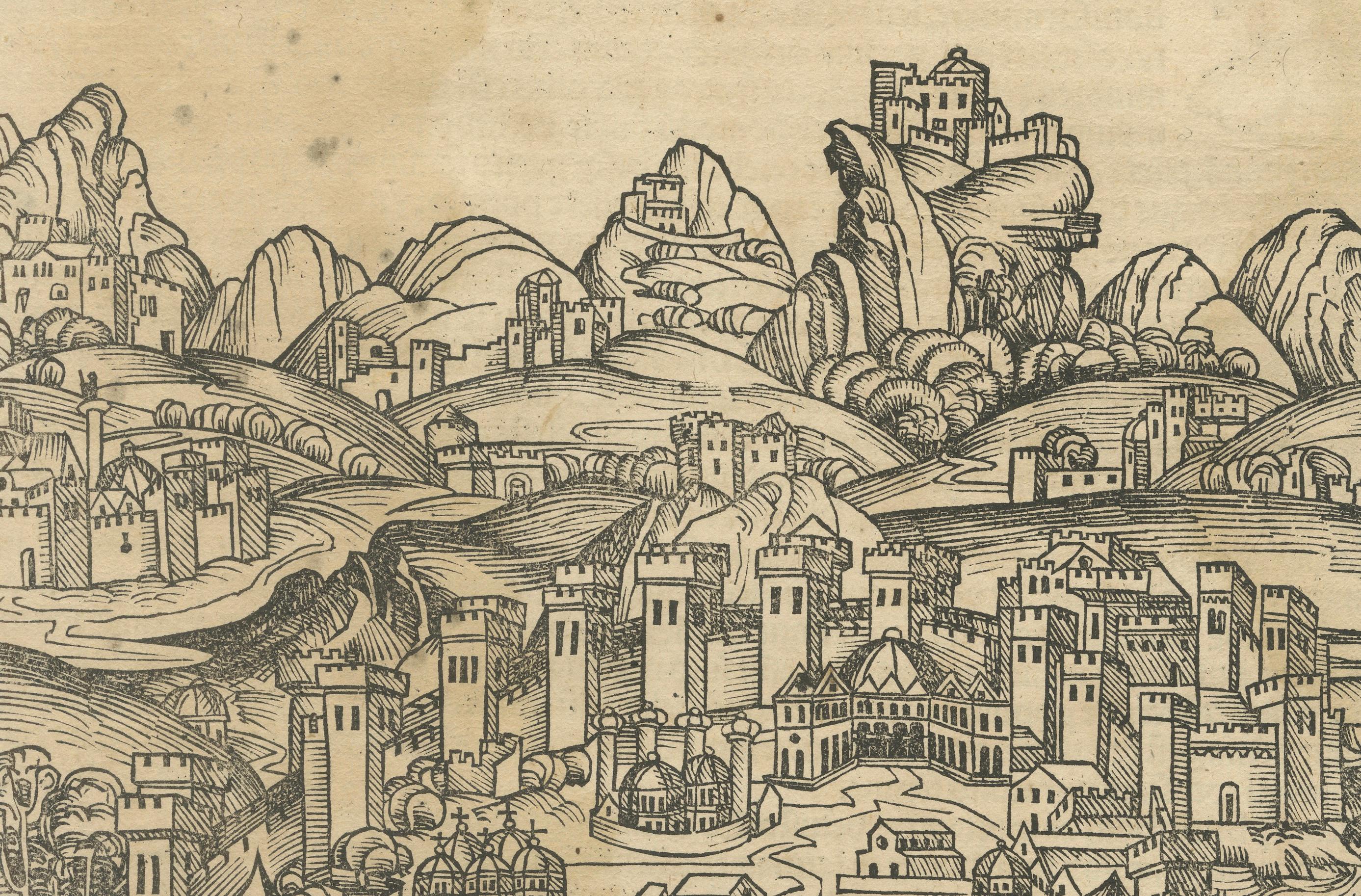 Engraved Rare 1493 Woodcut of Constantinople from Hartmann Schedel's Nuremberg Chronicle For Sale