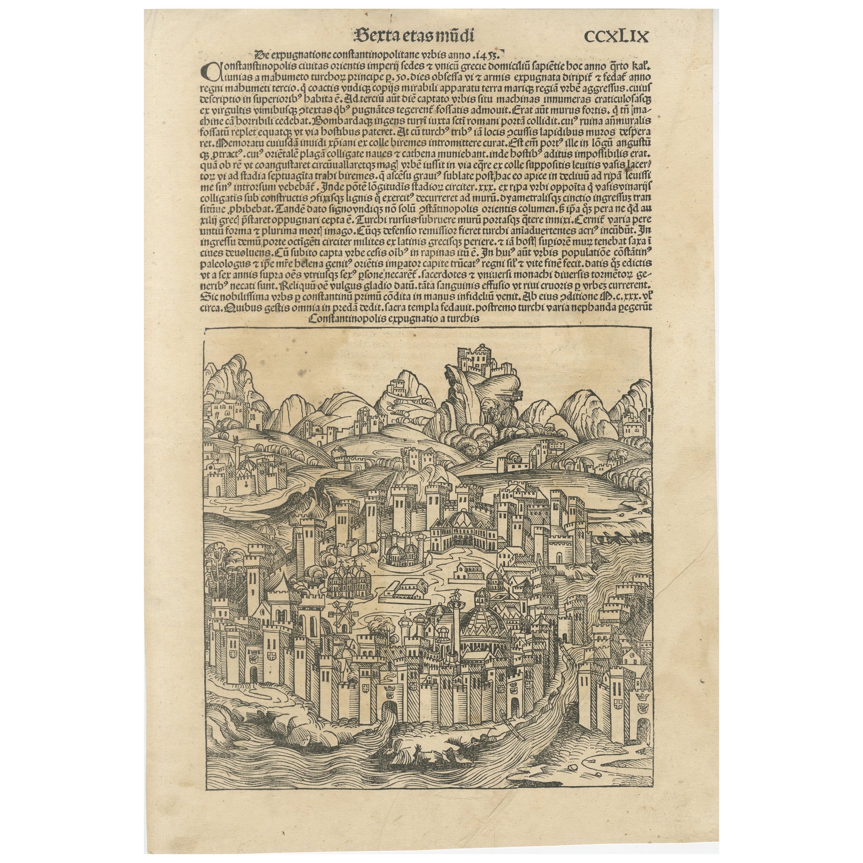 Rare 1493 Woodcut of Constantinople from Hartmann Schedel's Nuremberg Chronicle