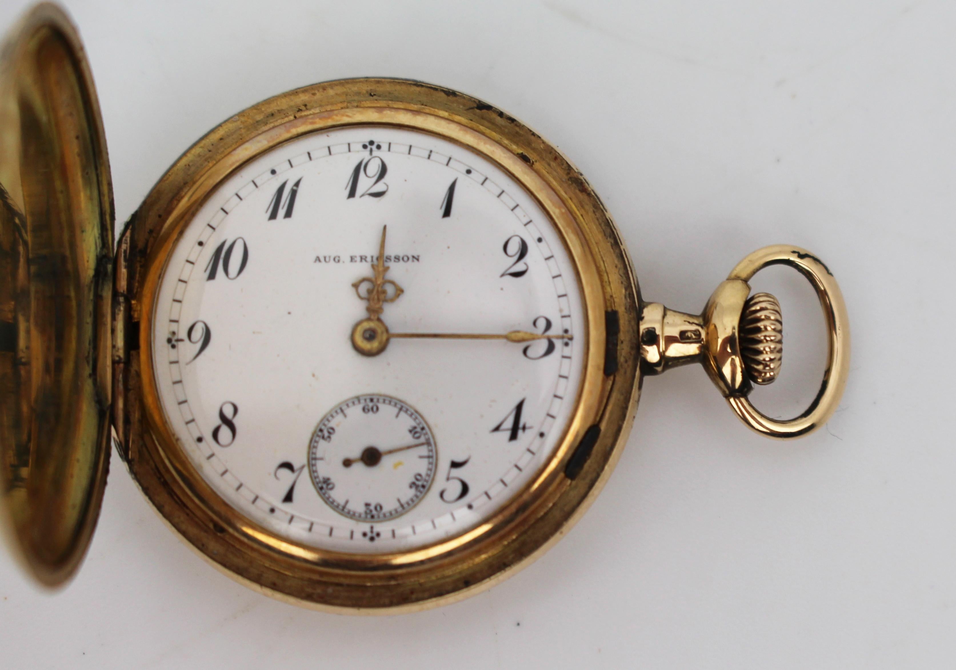 Rare montre de poche en or 14ct par August Ericsson, St Petersburg, circa 1890 Bon état - En vente à Worcester, GB