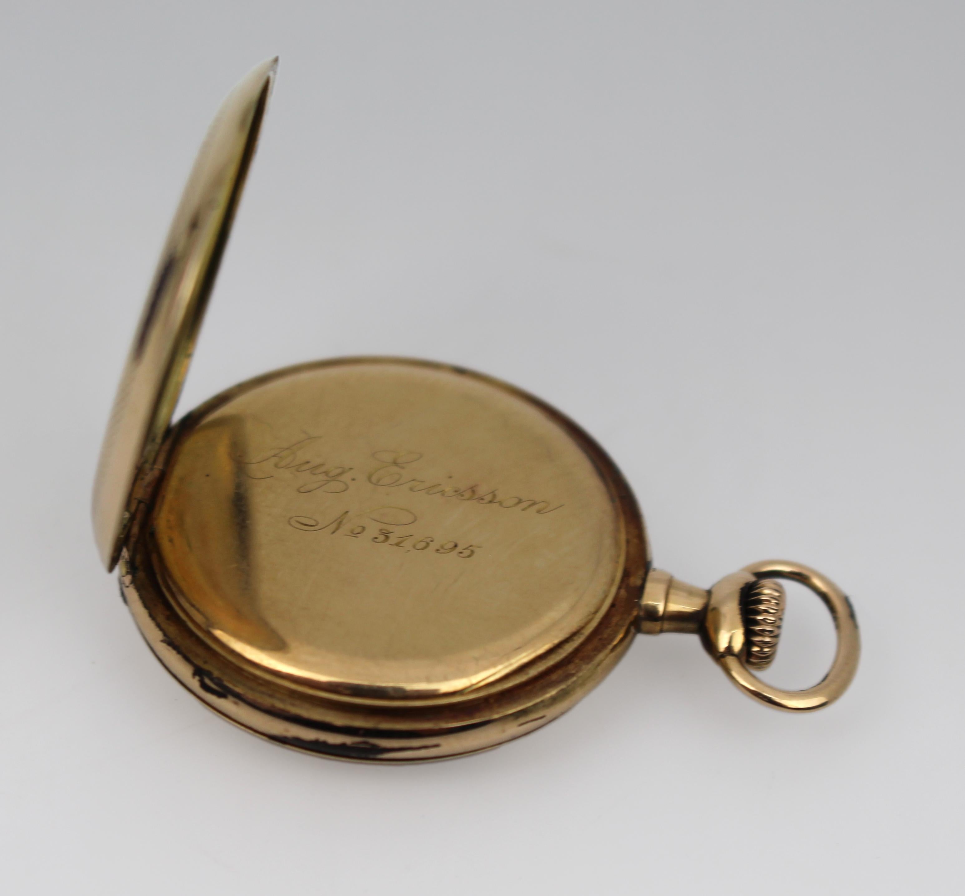 Or Rare montre de poche en or 14ct par August Ericsson, St Petersburg, circa 1890 en vente