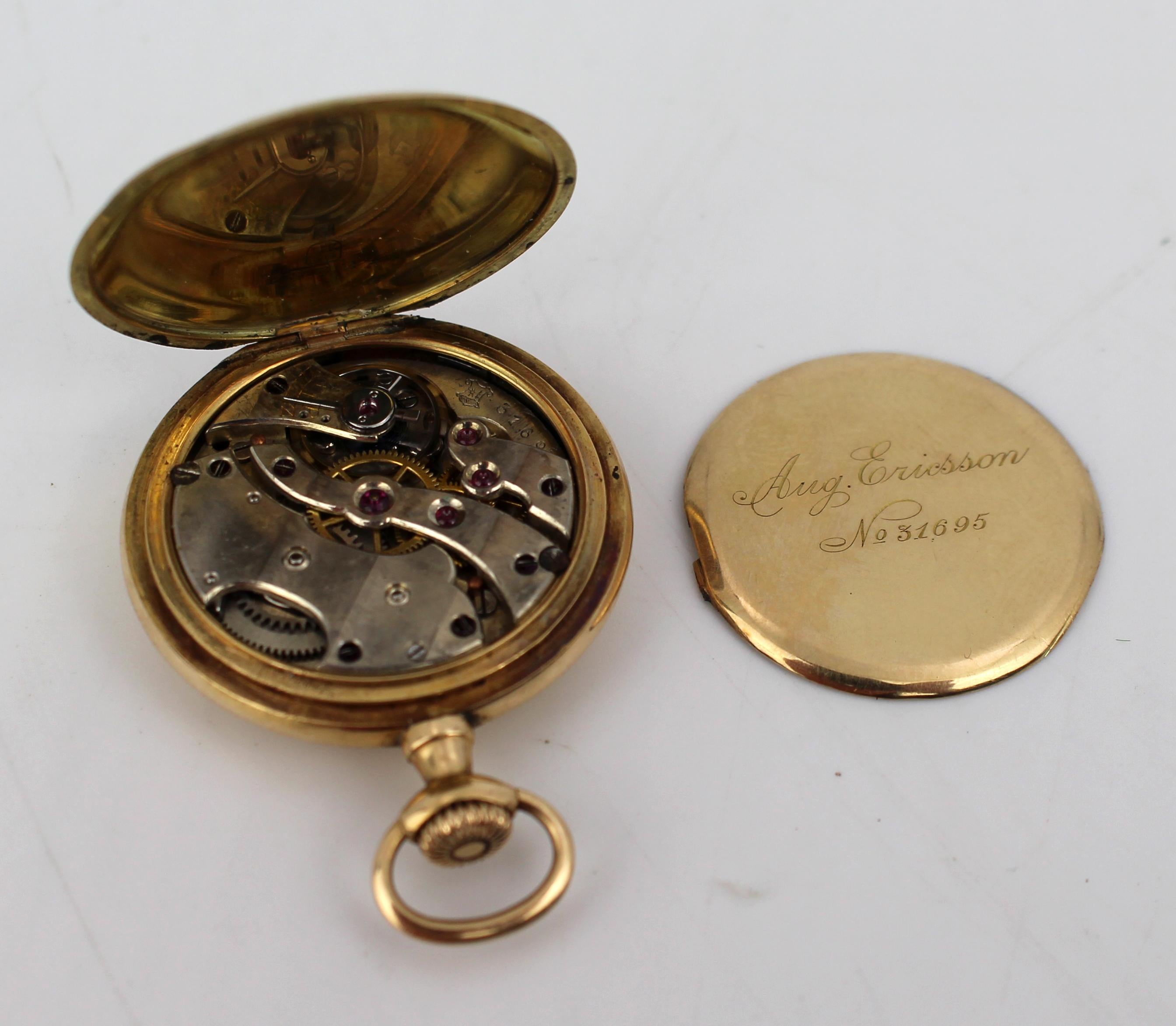 Rare montre de poche en or 14ct par August Ericsson, St Petersburg, circa 1890 en vente 3