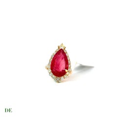 Rare 14k 10.29ct Pear Vivid Red Rubellite with 2.79ct Statement Diamond Ring
