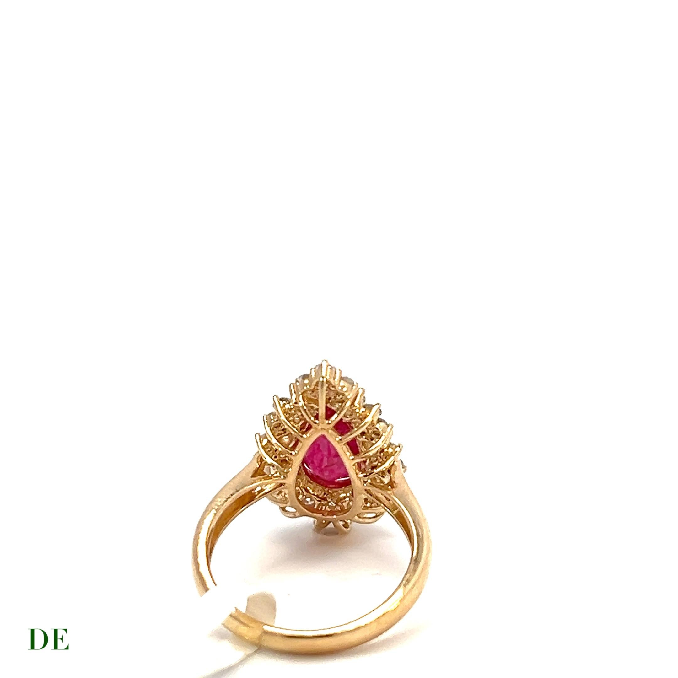Rare 14k 2.69ct Pear Vivid Red Rubellite with 1.22ct Statement Diamond Ring In New Condition For Sale In kowloon, Kowloon