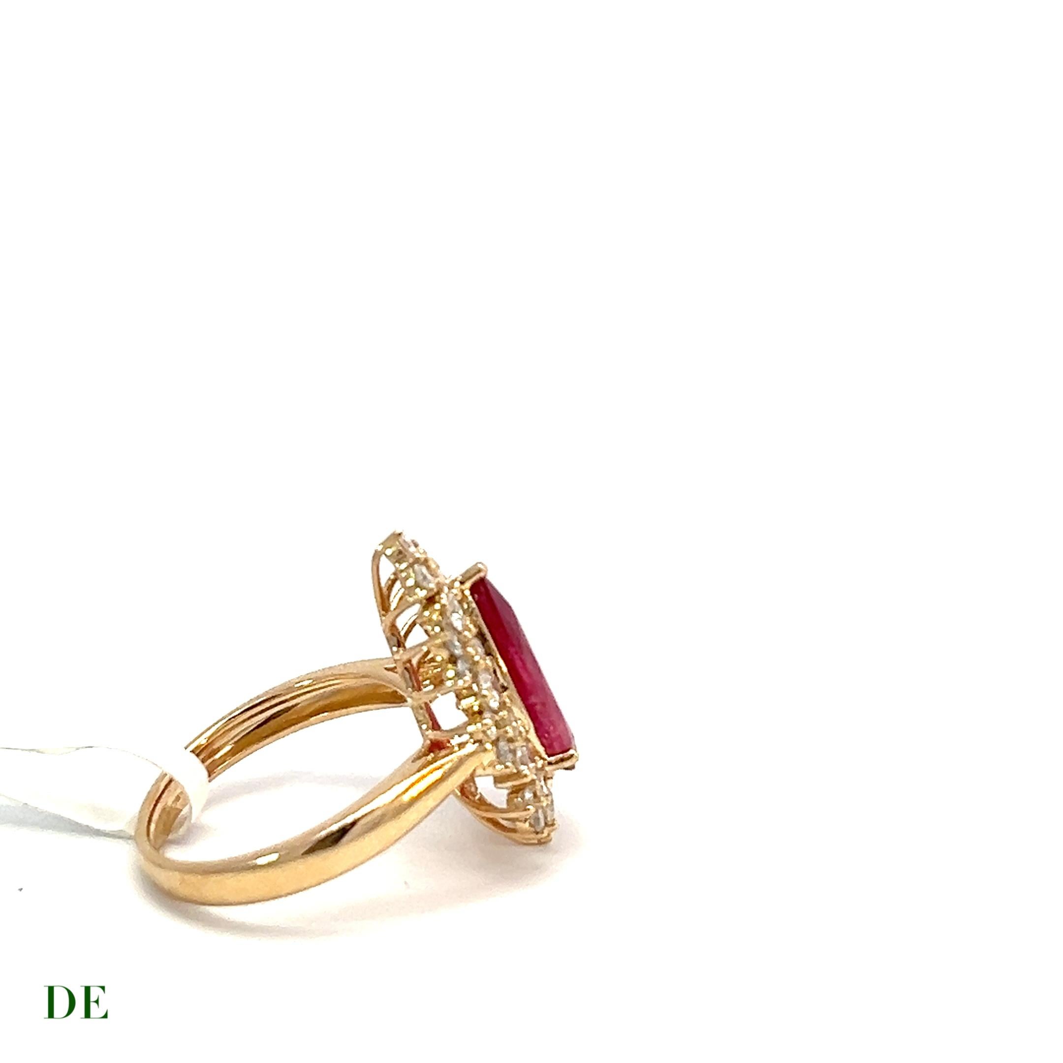 Women's or Men's Rare 14k 2.69ct Pear Vivid Red Rubellite with 1.22ct Statement Diamond Ring