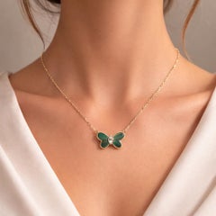 Rare 14K Gold Butterfly Necklace with Malachite Wings by Hammerman Bros