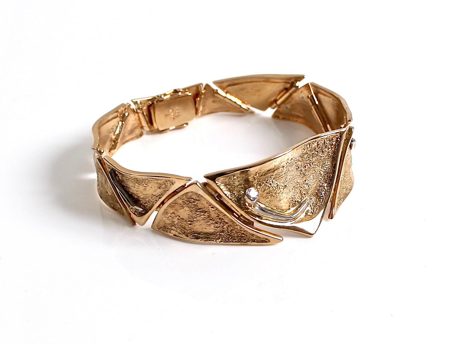 Rare 14k Gold/diamond Vintage Ole Lyngaard Bracelet 1950's In Good Condition For Sale In London, GB