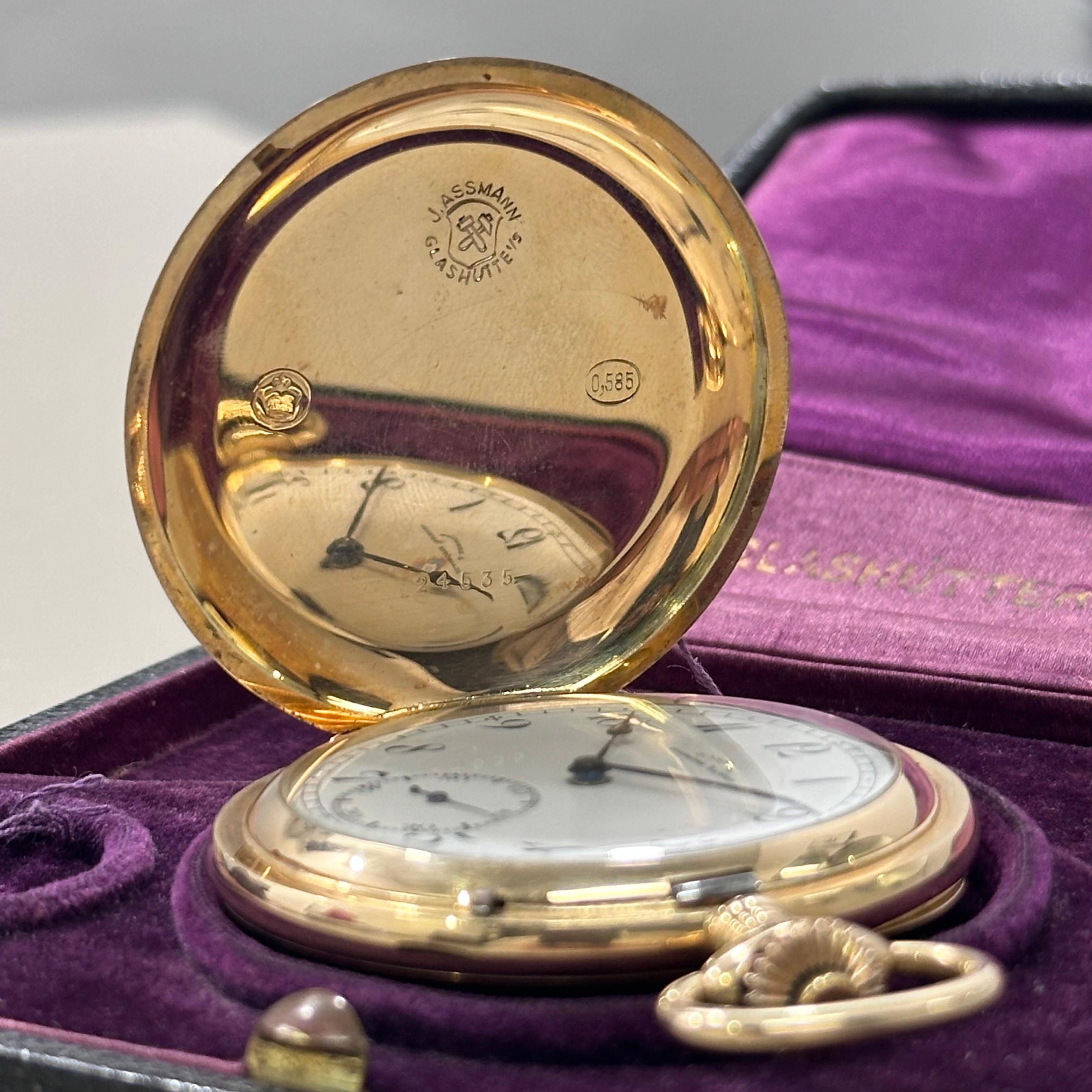 Rare 14k Pocket Watch J.Assmann Glassutte from 1890 For Sale 3