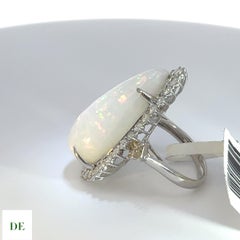 Rare 14k White Gold 25.21 Carat Opal 2.89 Carat Diamond Statement Cocktail Ring