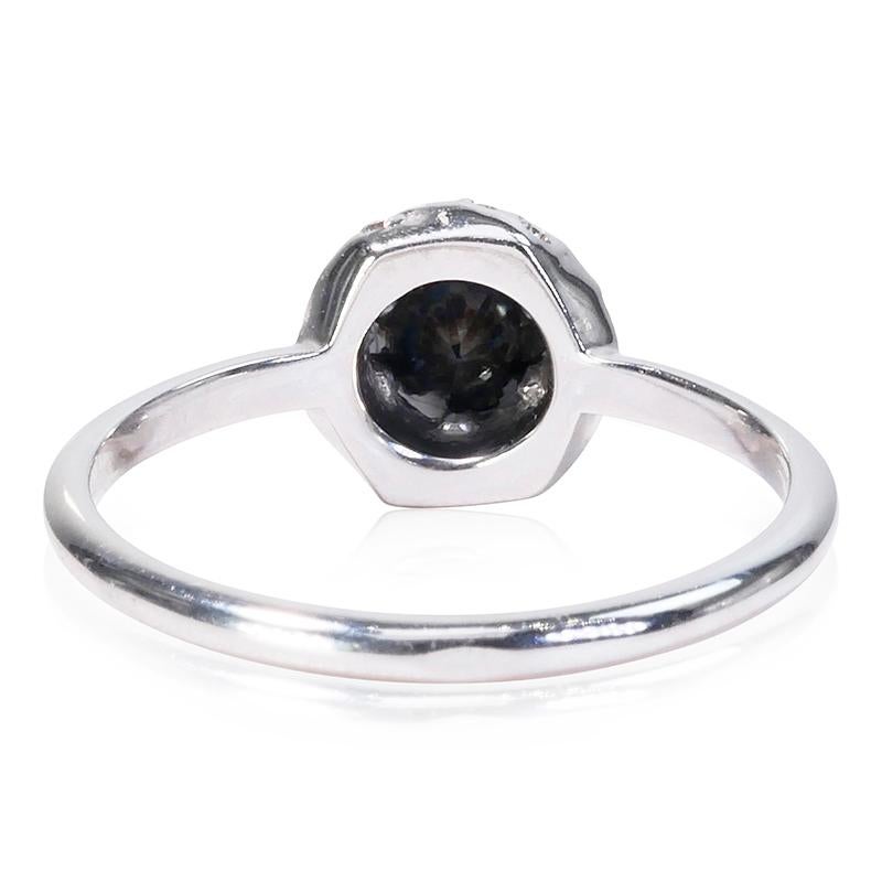 Rare 14K White gold Halo Ring with Black Natural Diamond - AIG Certificate For Sale 3