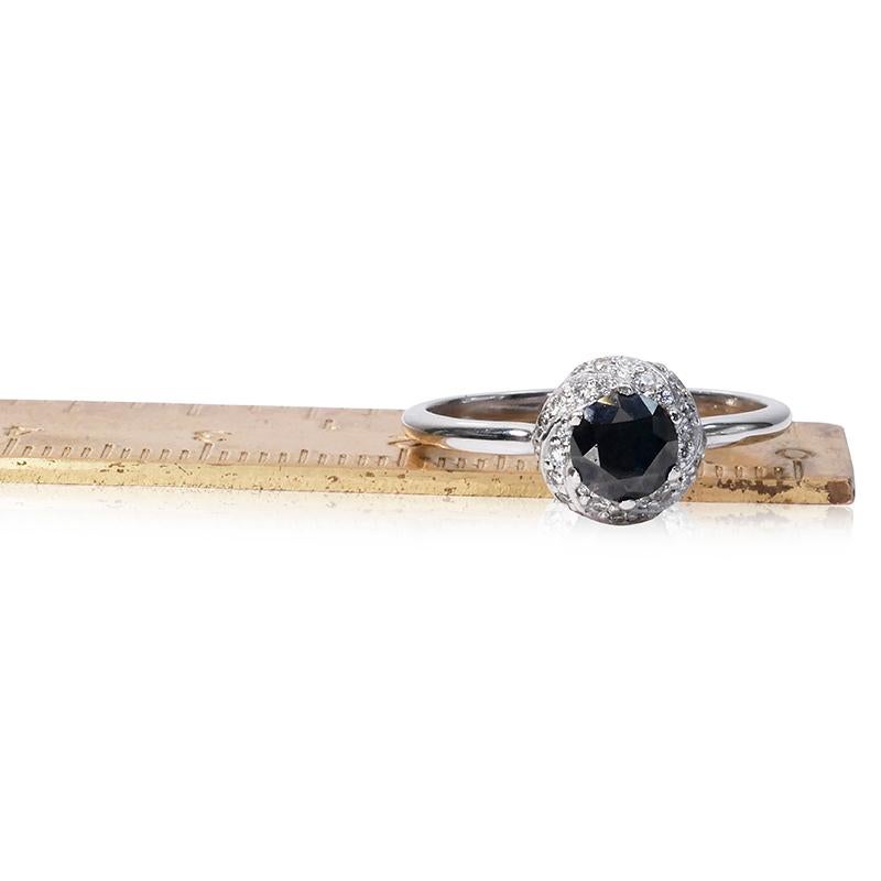 Rare 14K White gold Halo Ring with Black Natural Diamond - AIG Certificate For Sale 4