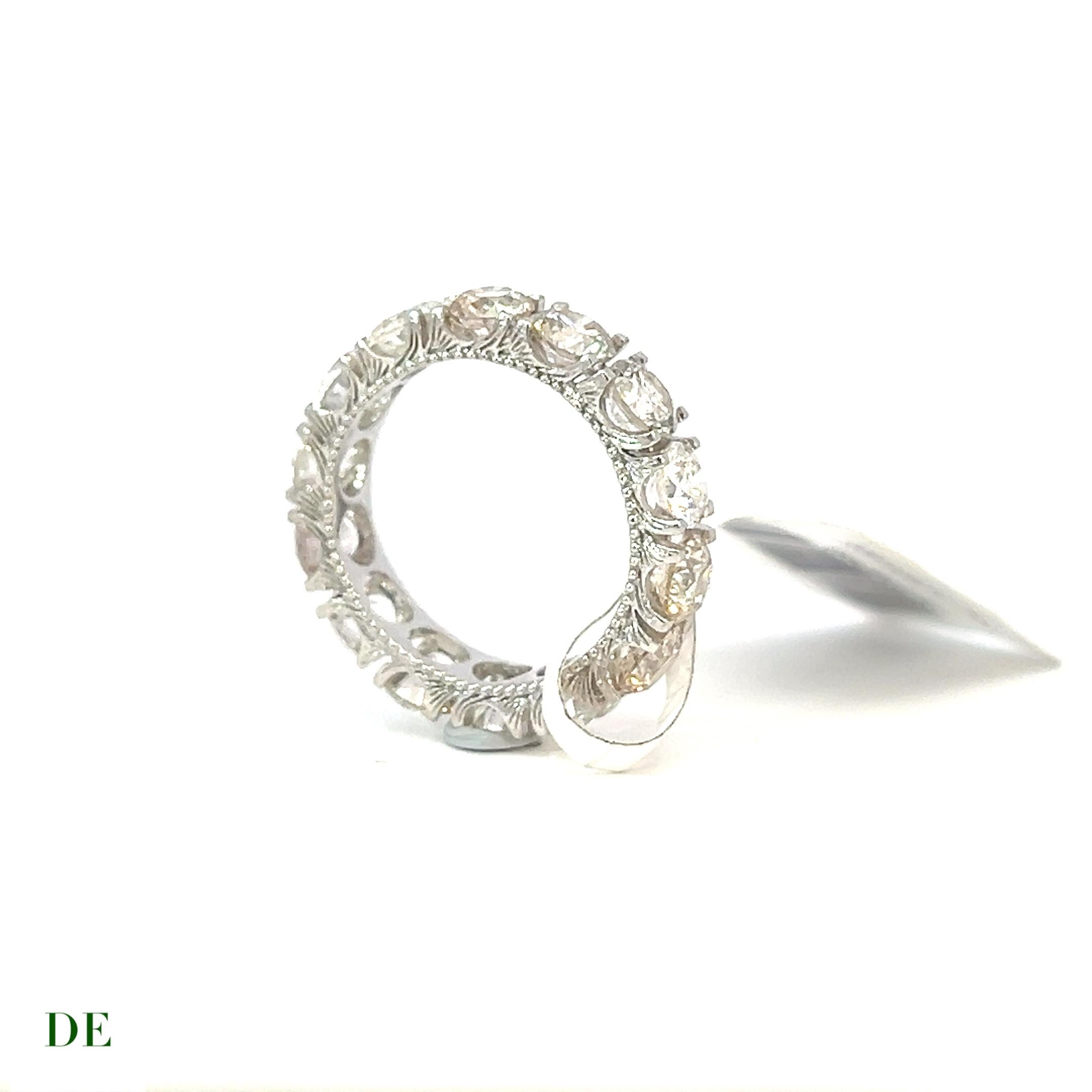 Women's or Men's Rare 14k White Gold Old European Style 5.64 Carat Diamond Eternity Band Ring For Sale