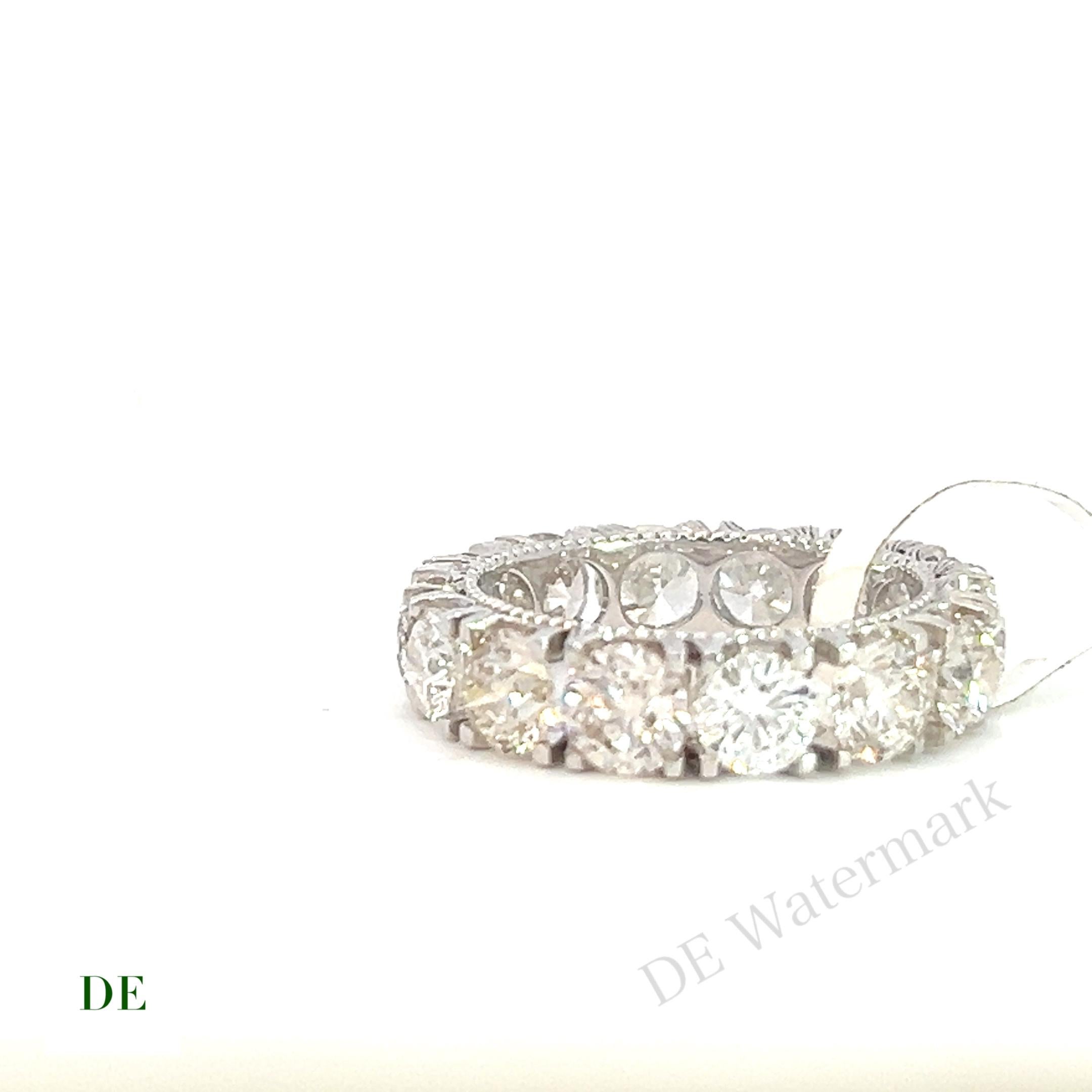 Rare 14k White Gold Old European Style 5.64 Carat Diamond Eternity Band Ring For Sale 4