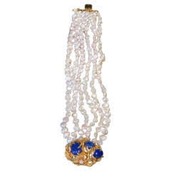 Rare 14KT Gold Large Lapis Lazuli Pearl Diamond Bracelet after Arthur King