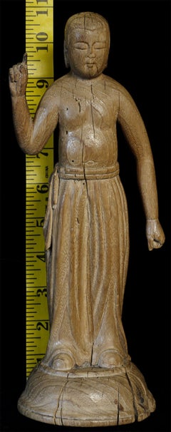 Rare 14th-15th Century Japanese Wood Carved Baby Buddha Sculpture, Pre-Edo