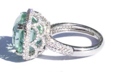 Rare 15 ct Kashmir Mint Tourmaline & Diamond 18K Ring