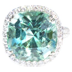 Rare 15 Ct Kashmir Mint Tourmaline & Diamond 18K Ring