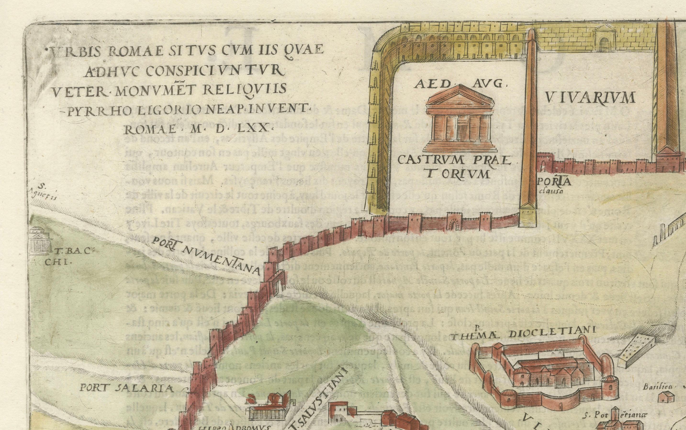 Inciso Rara mappa di Roma antica del 1572 con monumenti di Ligorio, Braun & Hogenberg in vendita