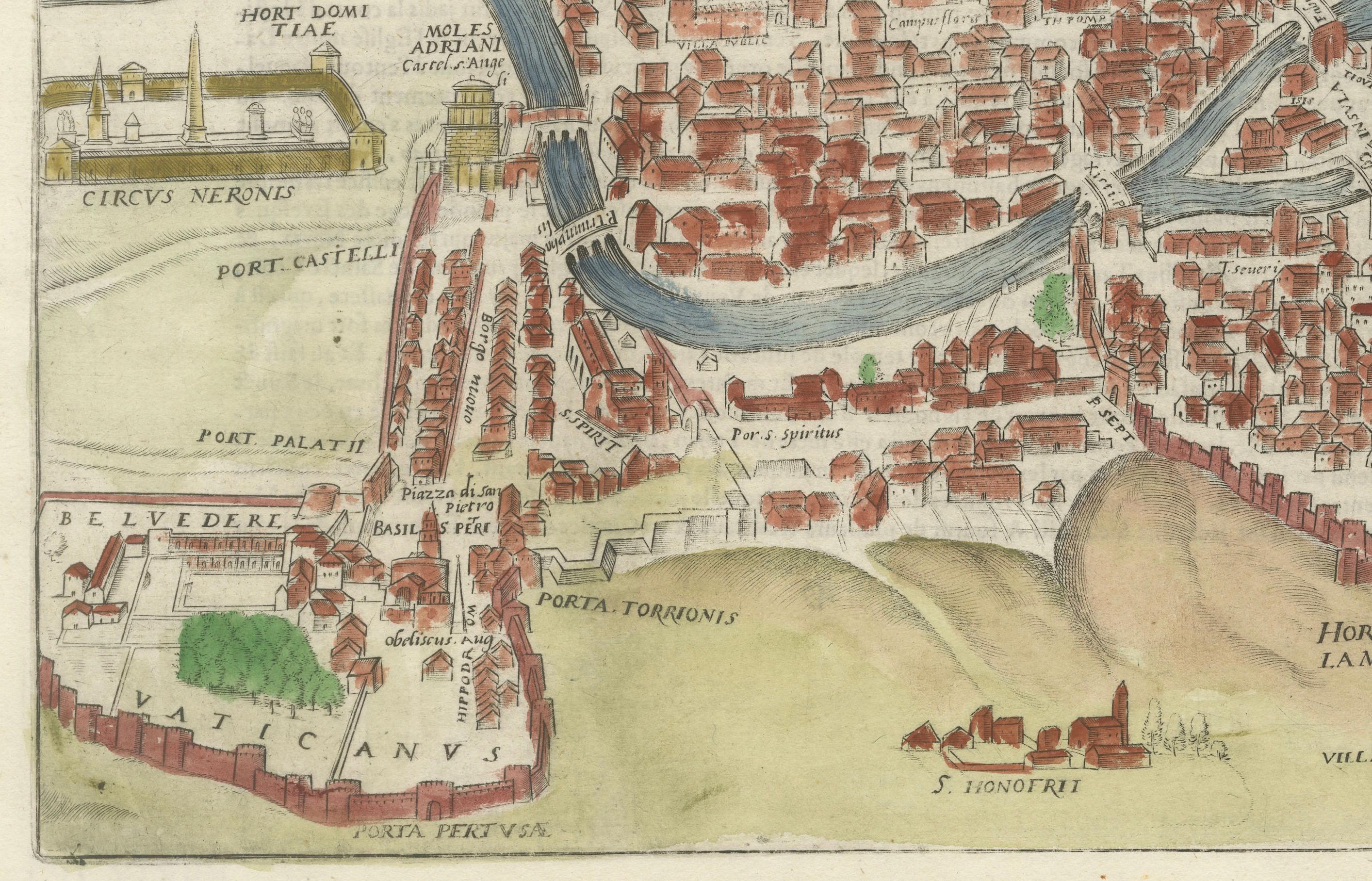 Rara mappa di Roma antica del 1572 con monumenti di Ligorio, Braun & Hogenberg In condizioni buone in vendita a Langweer, NL