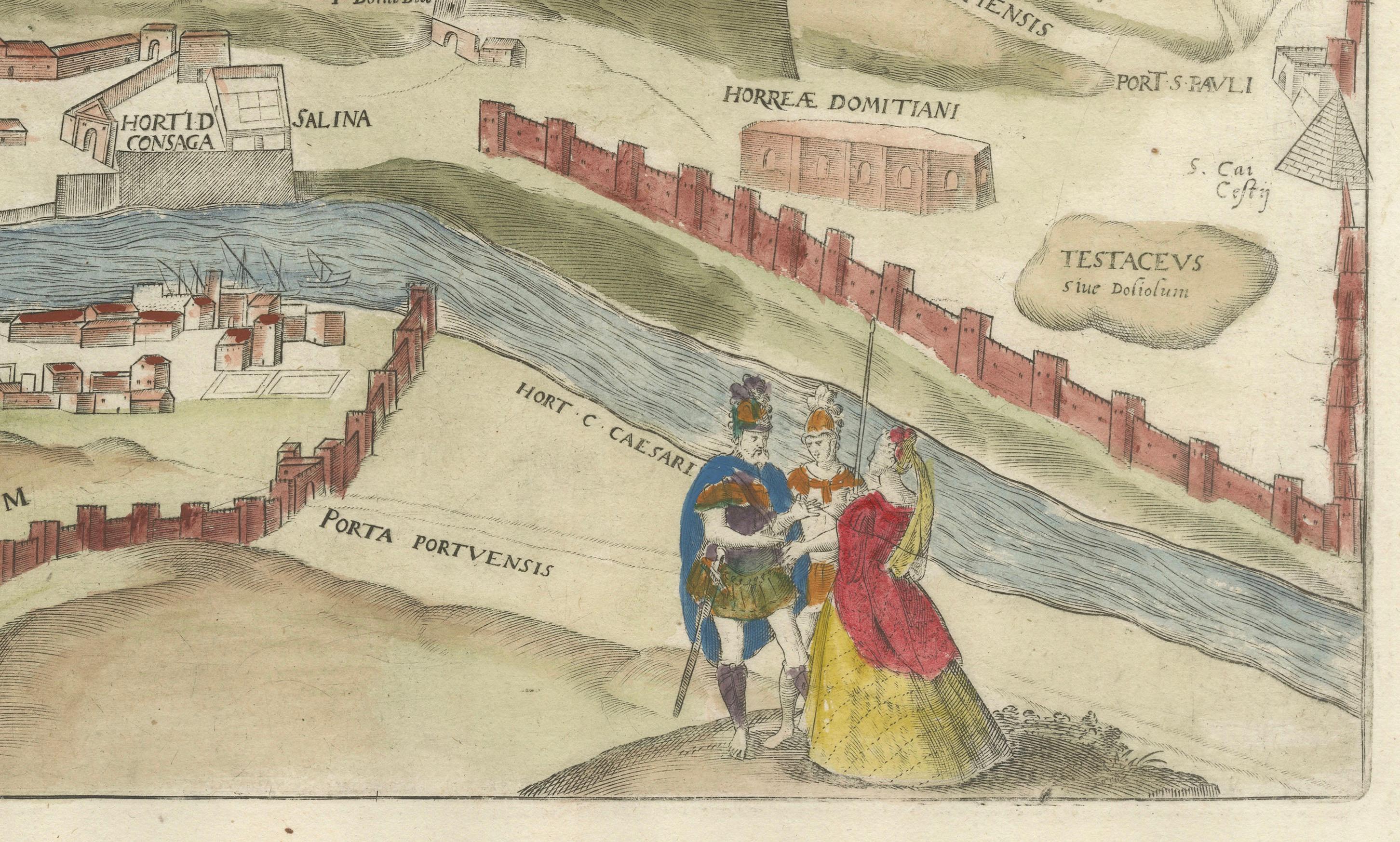 Fino al XVIII secolo Rara mappa di Roma antica del 1572 con monumenti di Ligorio, Braun & Hogenberg in vendita