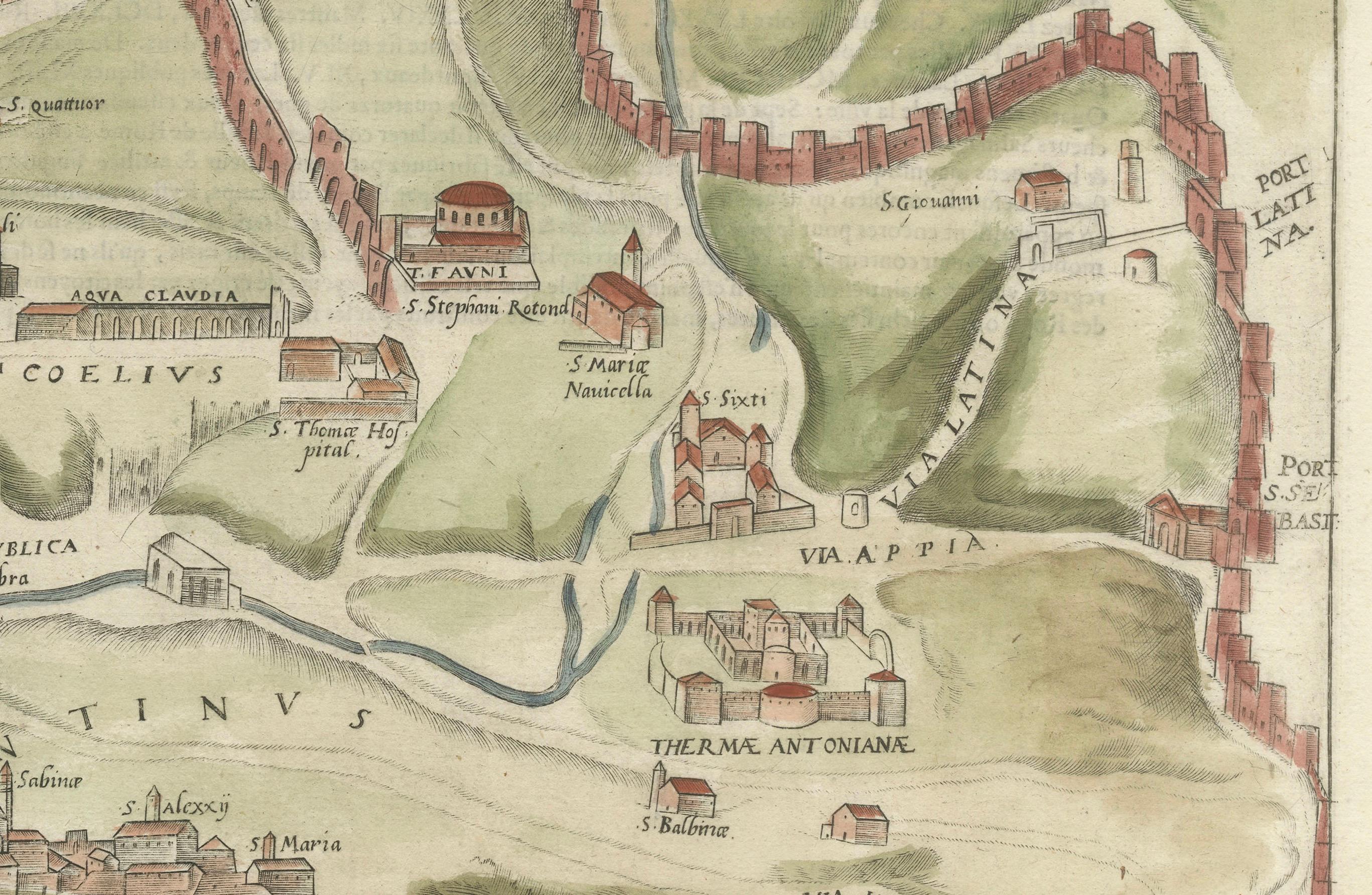 Carta Rara mappa di Roma antica del 1572 con monumenti di Ligorio, Braun & Hogenberg in vendita