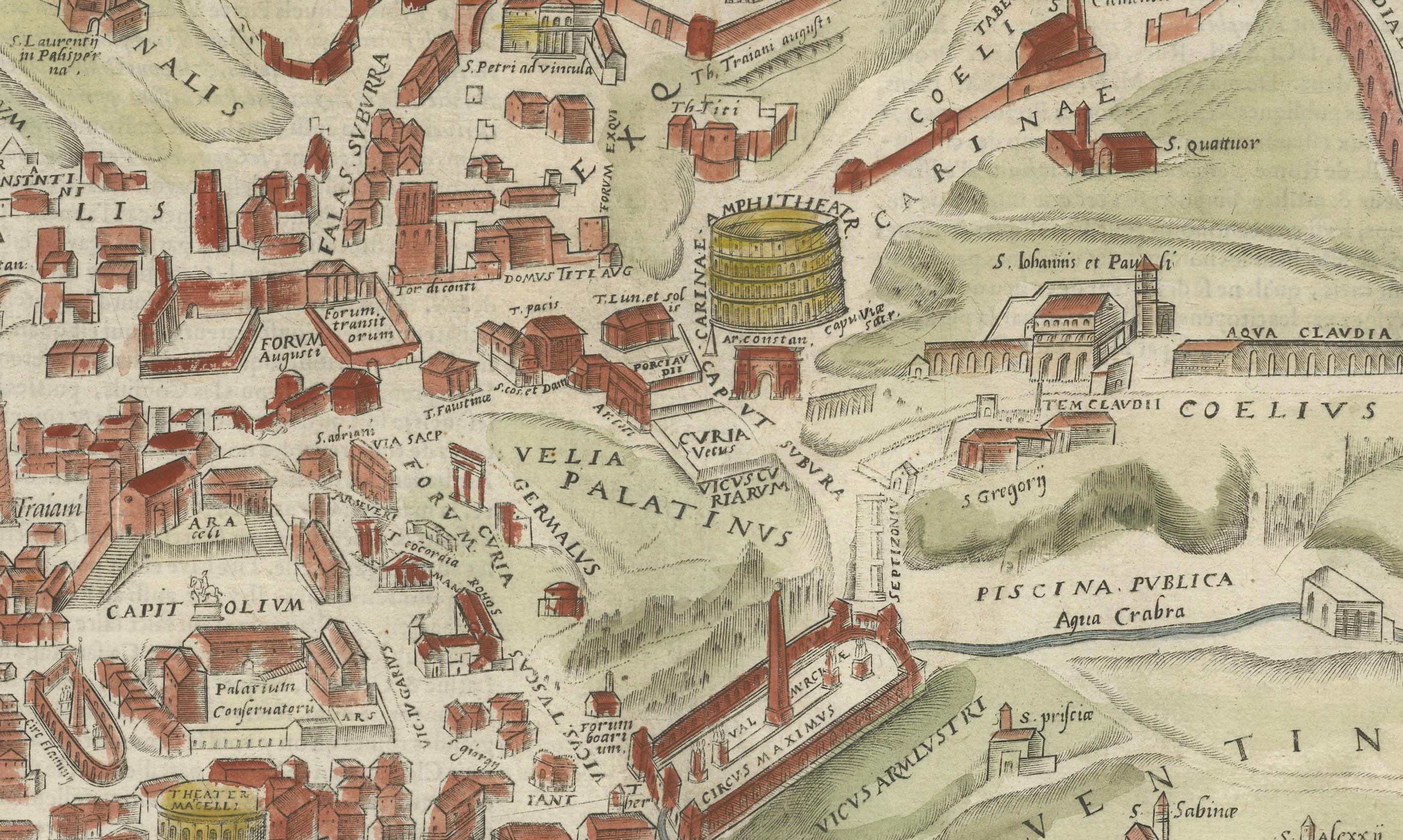 Rara mappa di Roma antica del 1572 con monumenti di Ligorio, Braun & Hogenberg in vendita 1