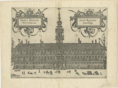 Rare 1582 Copper Engraving of Hanseatic House, Antwerp by Guicciardini