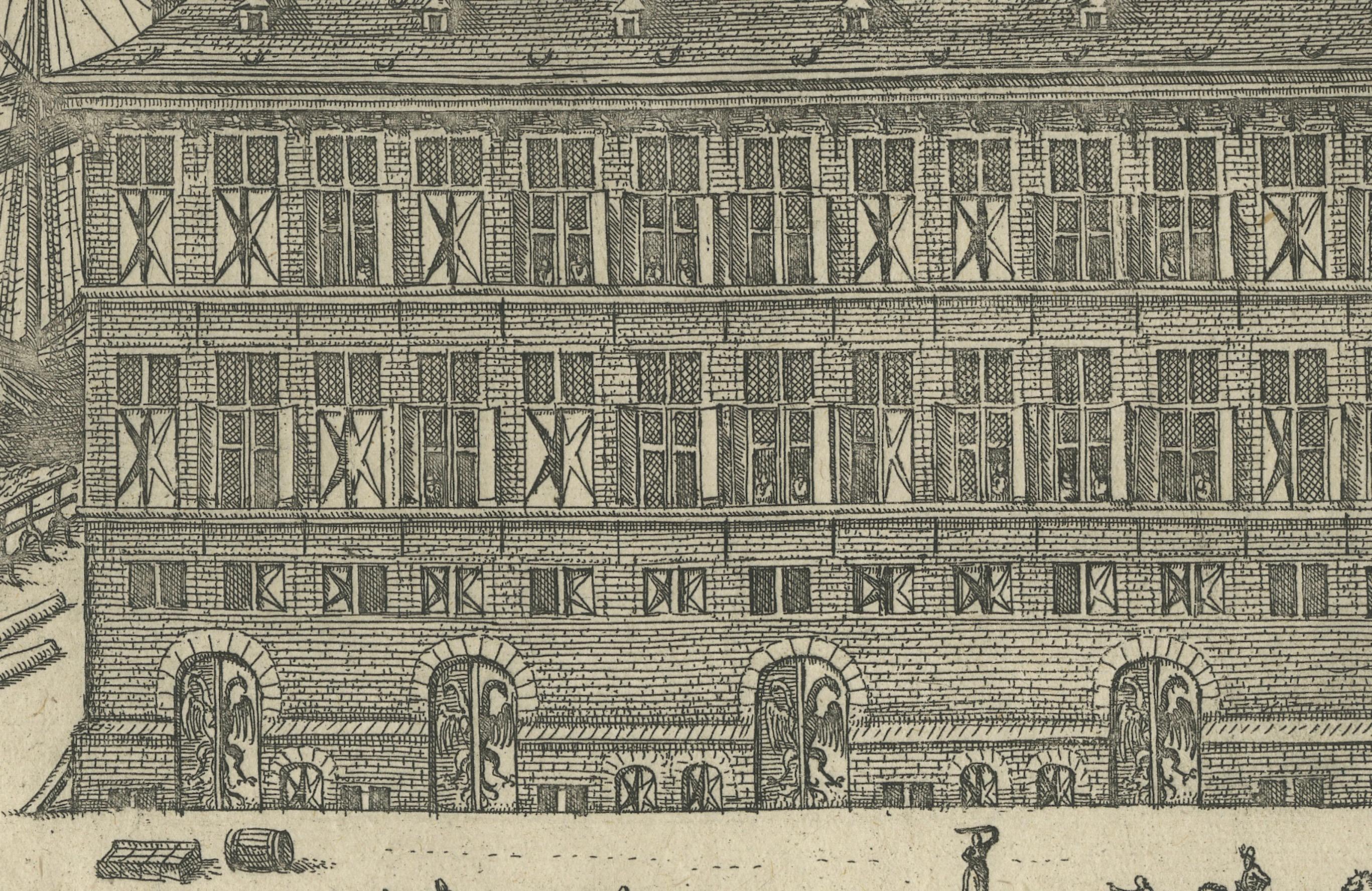 Inciso Rara incisione in rame del 1582 della Casa Anseatica di Anversa di Guicciardini in vendita