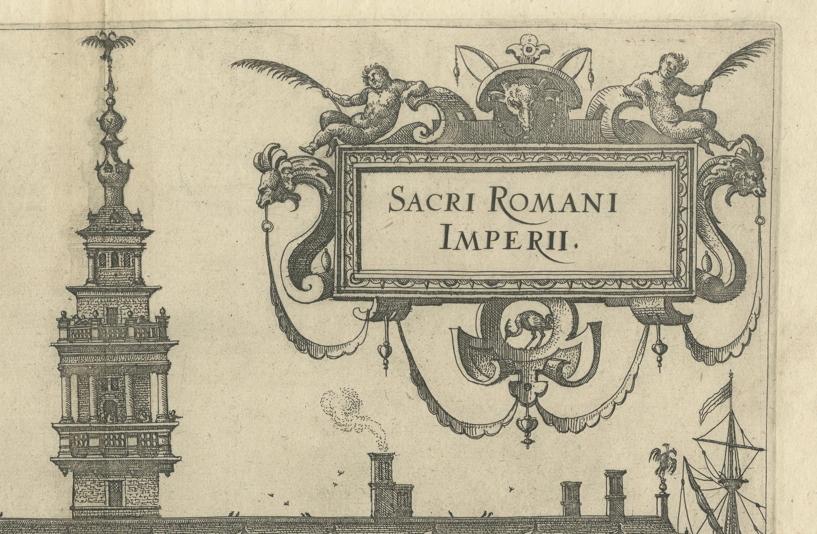 Fino al XVIII secolo Rara incisione in rame del 1582 della Casa Anseatica di Anversa di Guicciardini in vendita