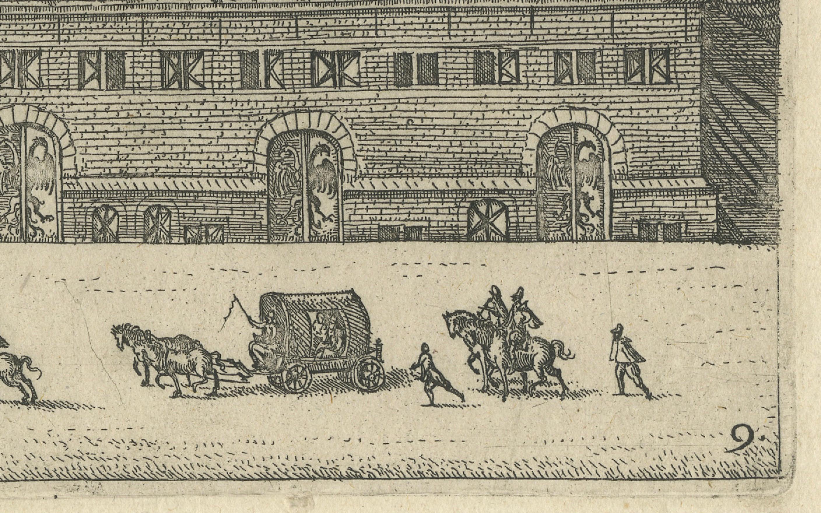 Carta Rara incisione in rame del 1582 della Casa Anseatica di Anversa di Guicciardini in vendita